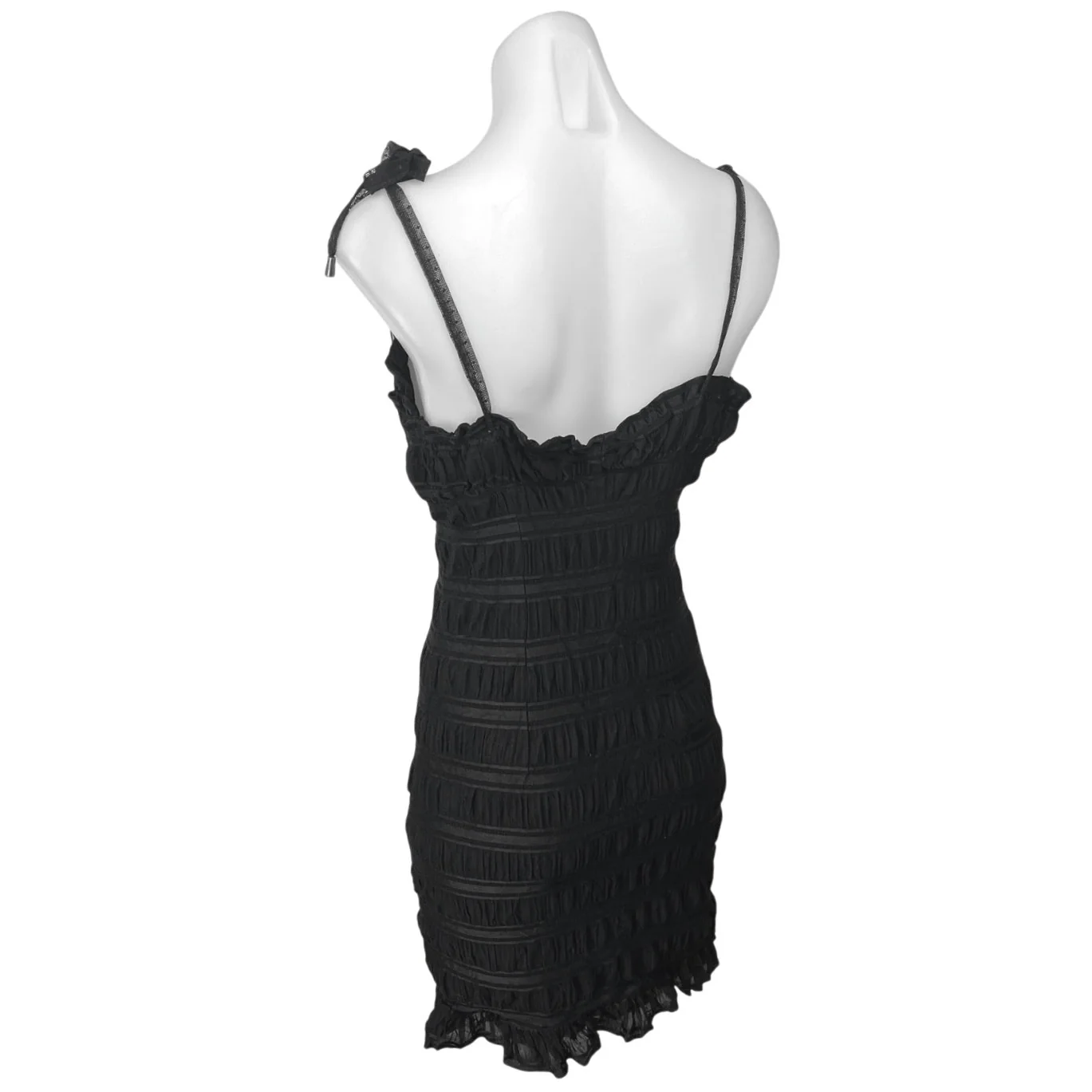 Free People Black Smocked Ruffle Sleeveless Cami Camisole Mini Bodycon Dress L - Image 2