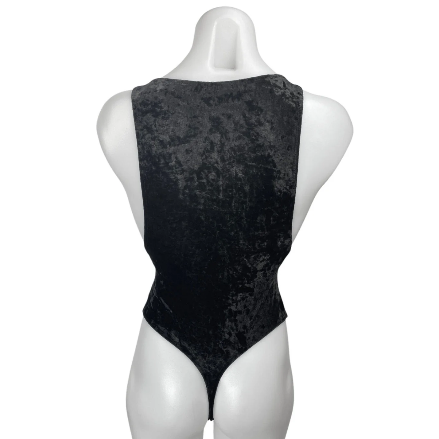 Free People Black Velvet Velour Sleeveless High Neck Tank Thong Bodysuit Top XS - Image 2