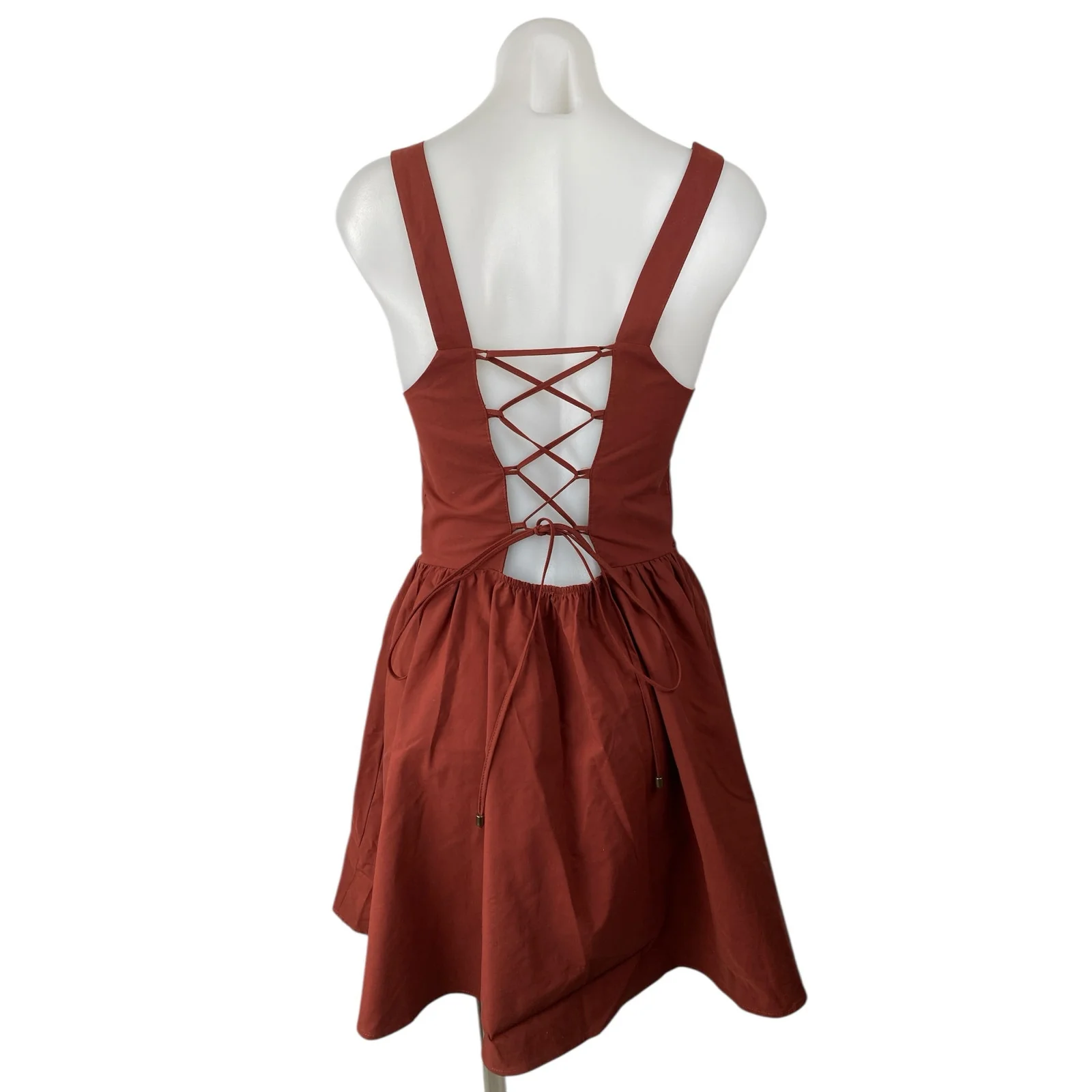 Free People Blissful Breeze Brown Sleeveless Square Neck Mini A-Line Dress Sz S - Image 2
