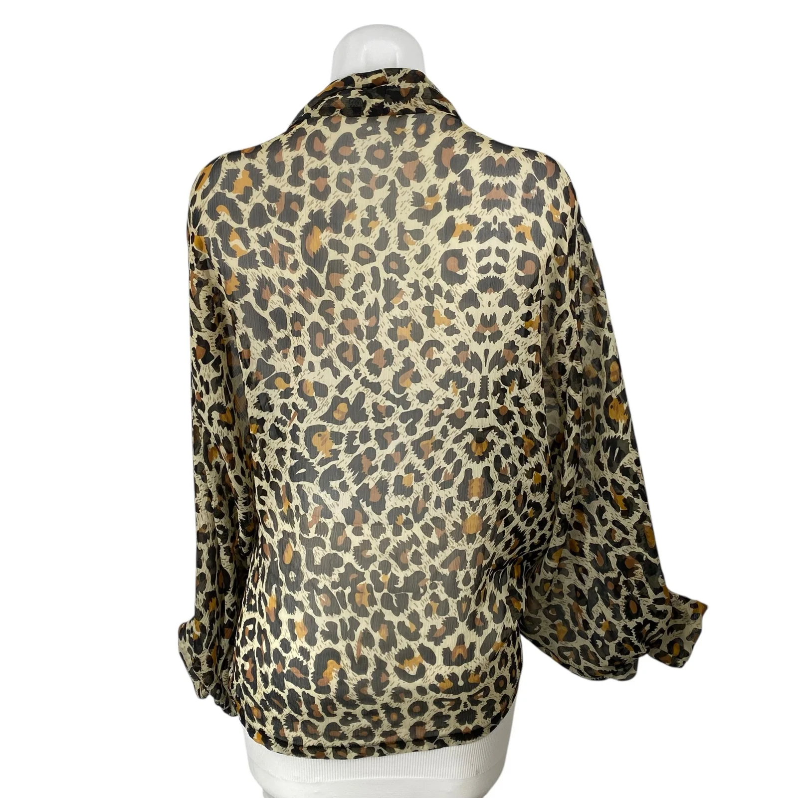 Free People Celia Womens Sheer Leopard Print Tie Front Long Sleeve Blouse Top OS - Image 4
