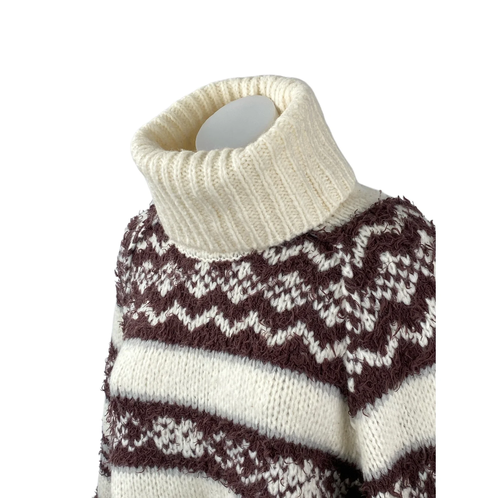 Free People Check Me Out Wool Geometric Turtle Neck Long Sleeve Sweater Top XS - Image 3