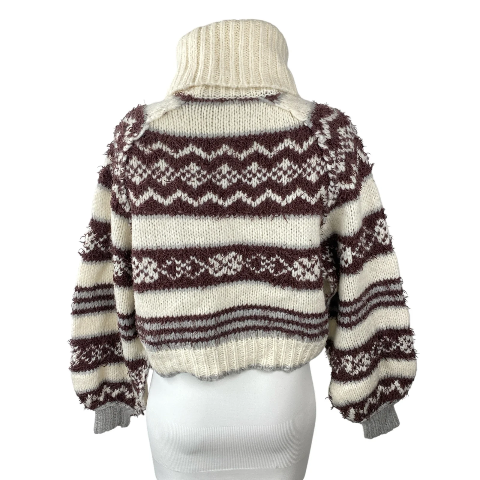 Free People Check Me Out Wool Geometric Turtle Neck Long Sleeve Sweater Top XS - Image 4