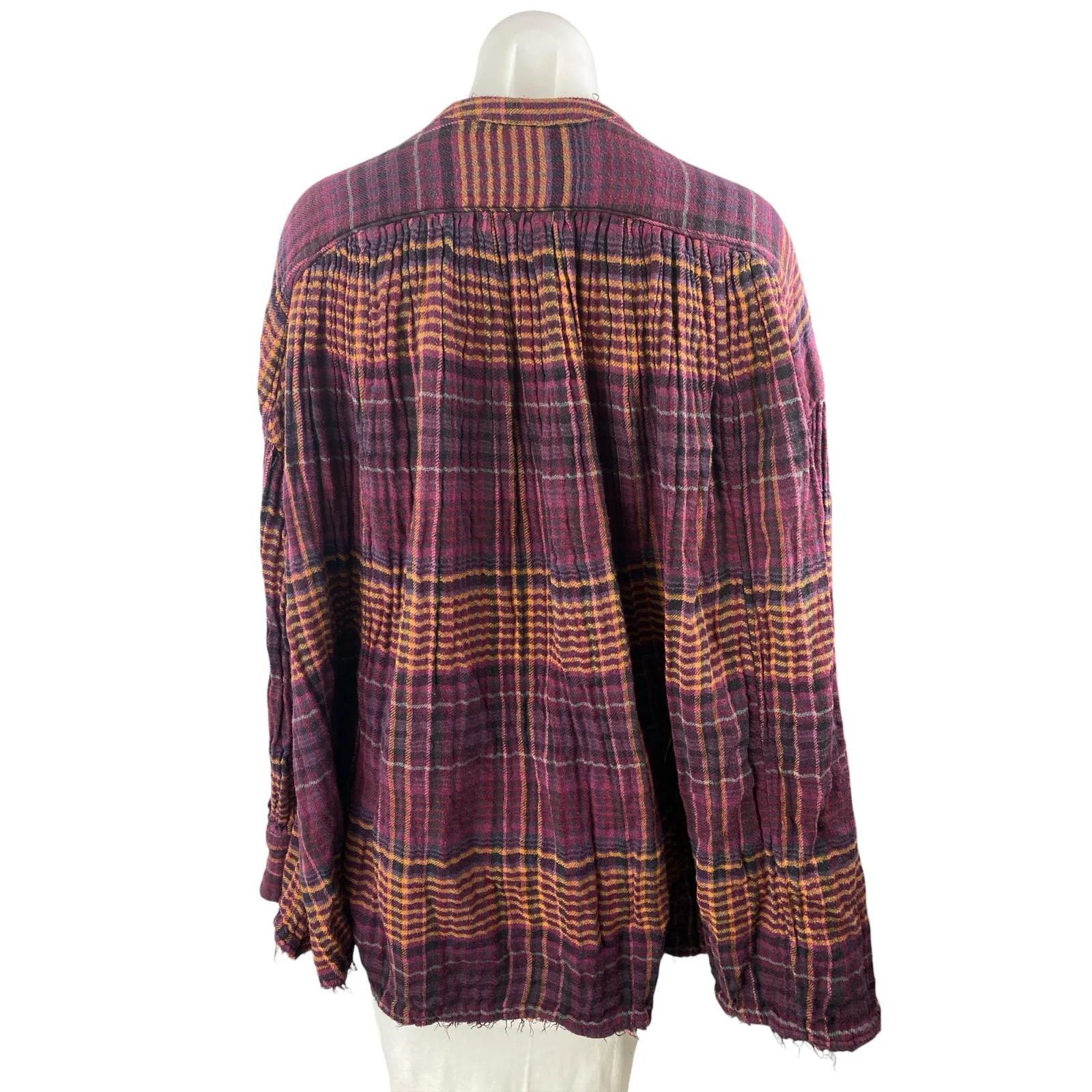 Free People Come On Over Plaid Loose Long Sleeve Button Up Tunic Shirt Top Sz M - Image 2