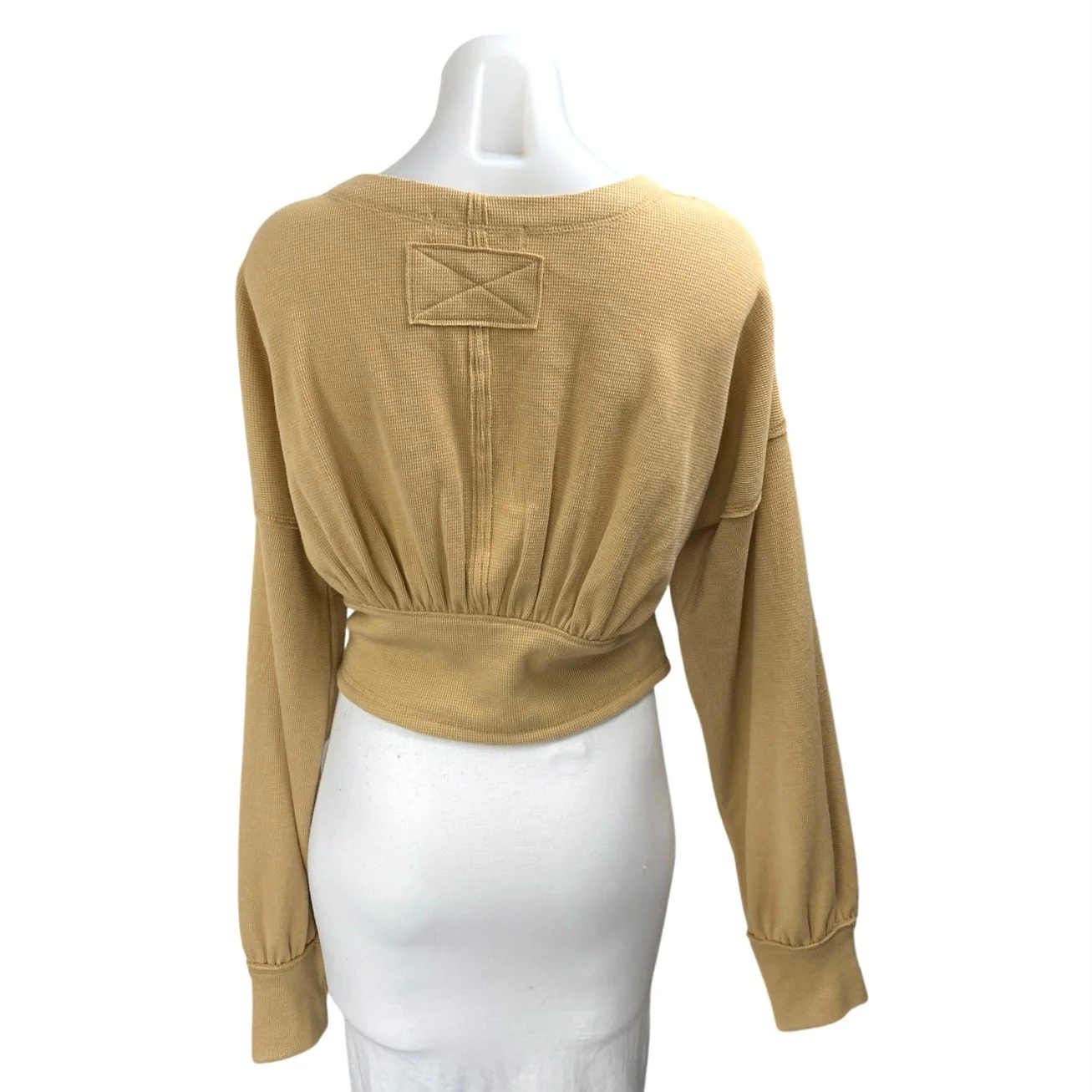 Free People Cream Tan Long Sleeve Faux Wrap V-Neck Crop Sweater Blouse Top Sz L - Image 2
