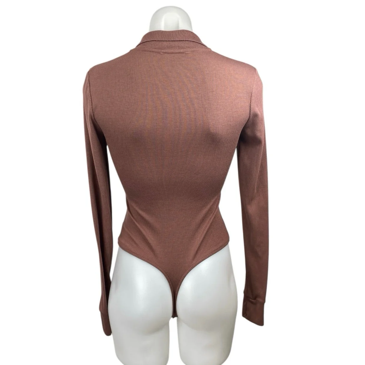 Free People Do It Right Women's Brown Collared V Neck Long Sleeve Bodysuit Top S - Image 3