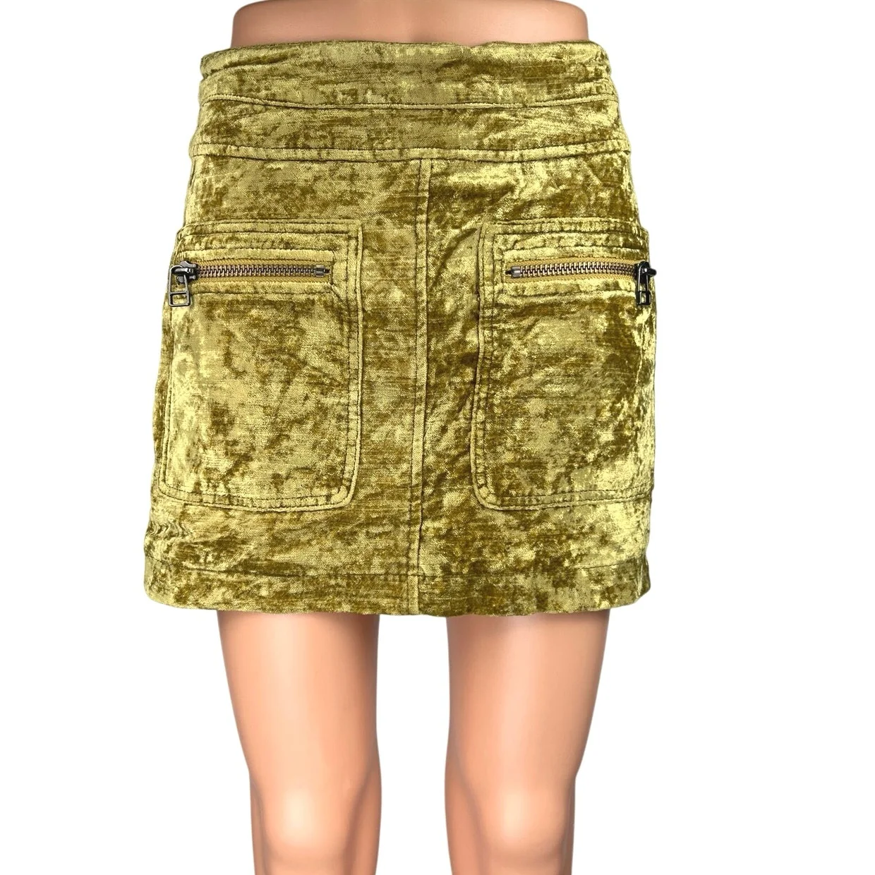 Free People Dust to Dust Green Crushed Velvet Velour Mini Pencil A-line Skirt 2