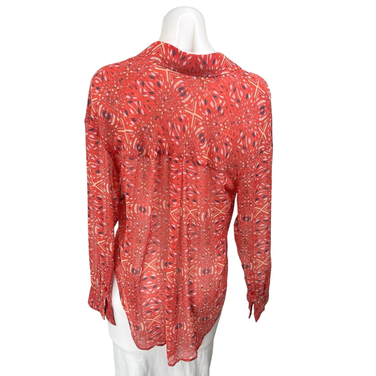 Free People Easy Rider Coral Geometric Semi Sheer Long Sleeve Blouse Top Size XS - Image 2