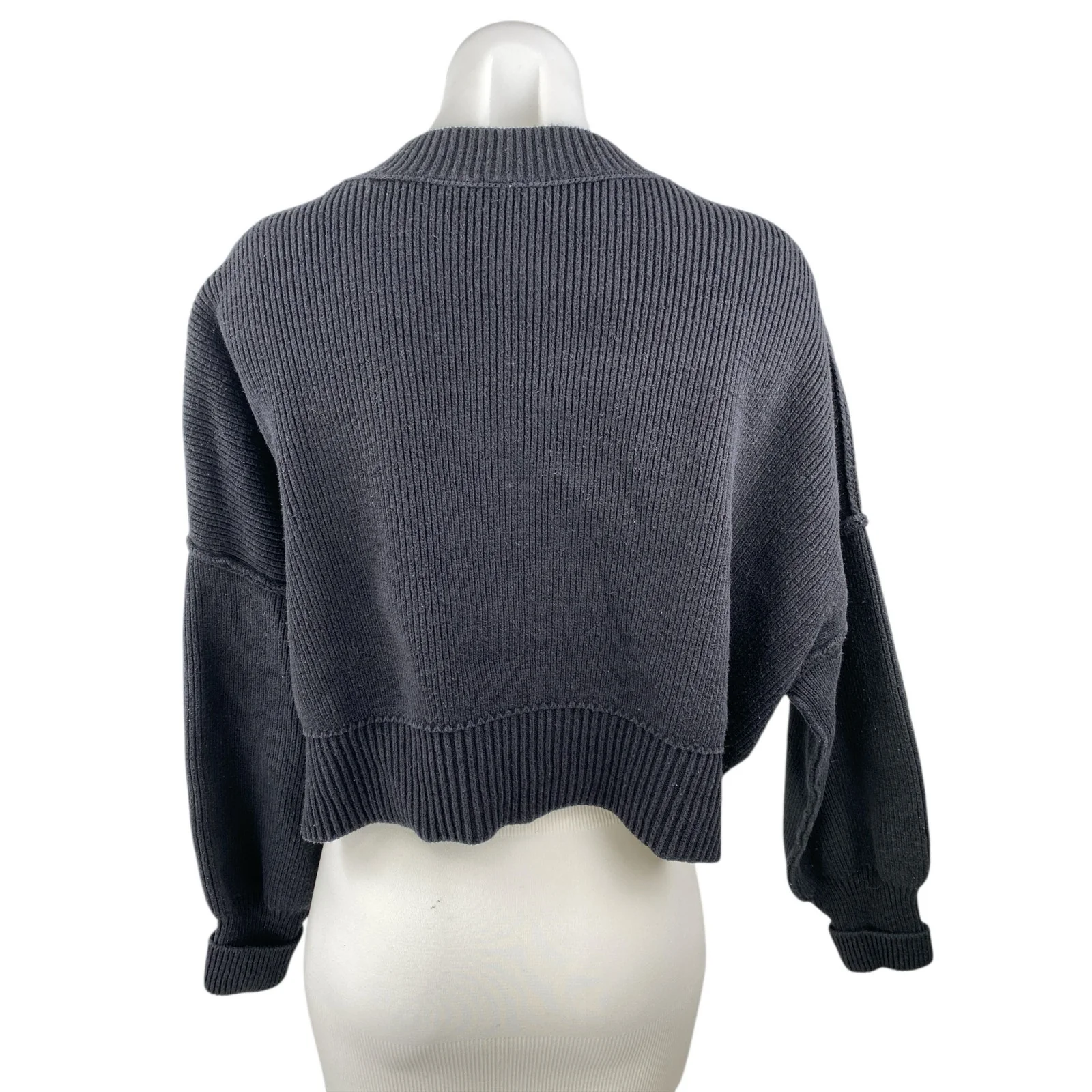 Free People Easy Street Ribbed Knit Black Mock Neck Long Sleeve Sweater Top Sz S - Image 2