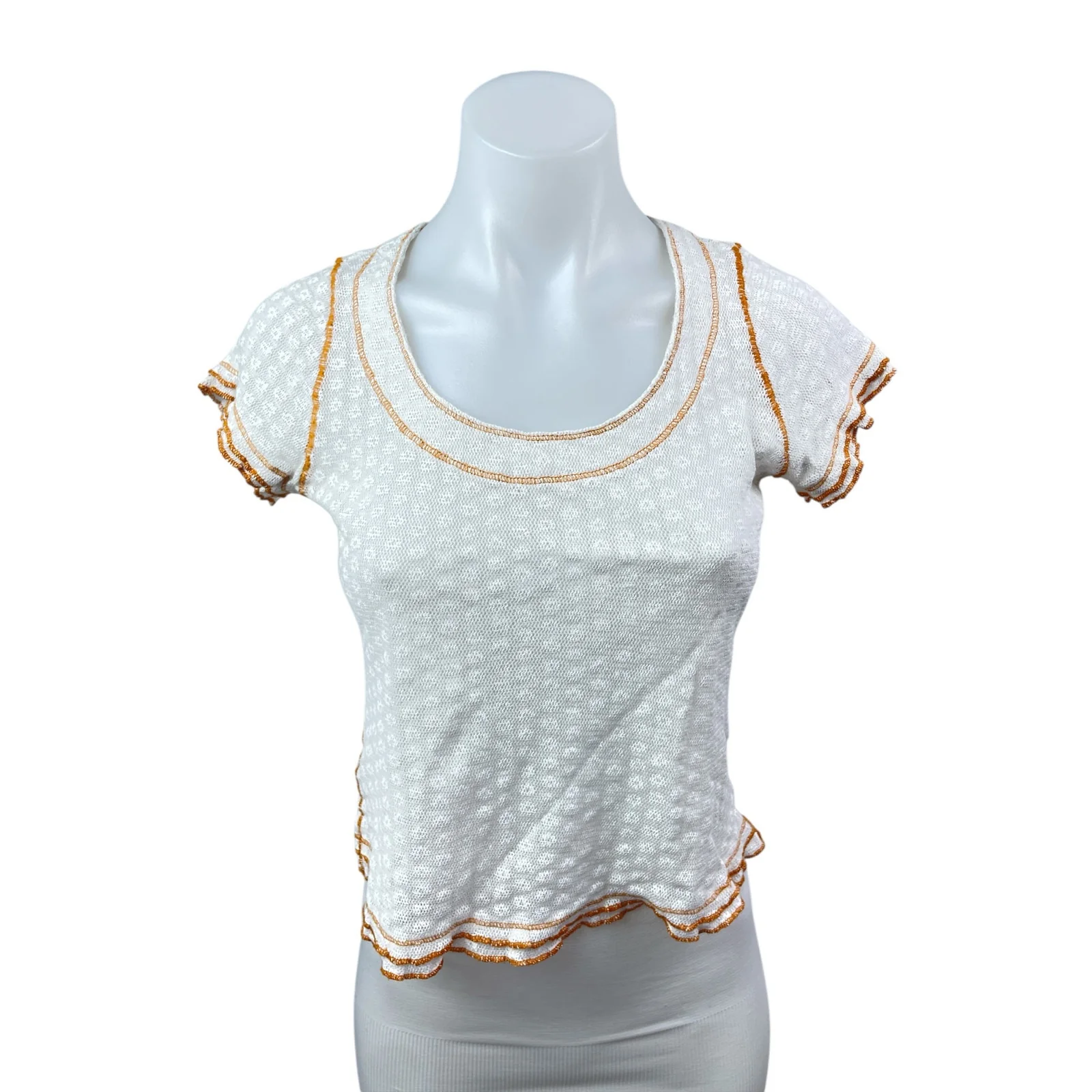 Free People Garner White Coral Stitch Floral Short Sleeve T Shirt Tee Top Size S