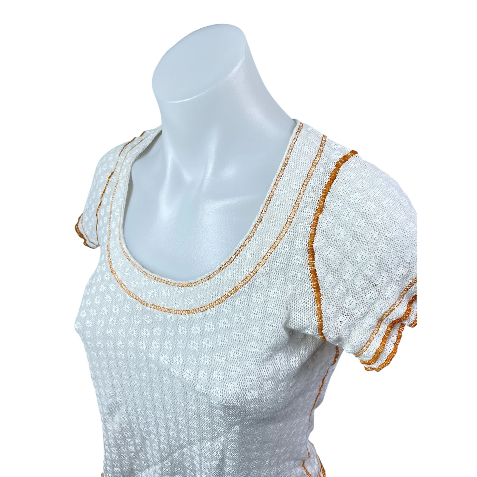 Free People Garner White Coral Stitch Floral Short Sleeve T Shirt Tee Top Size S - Image 2