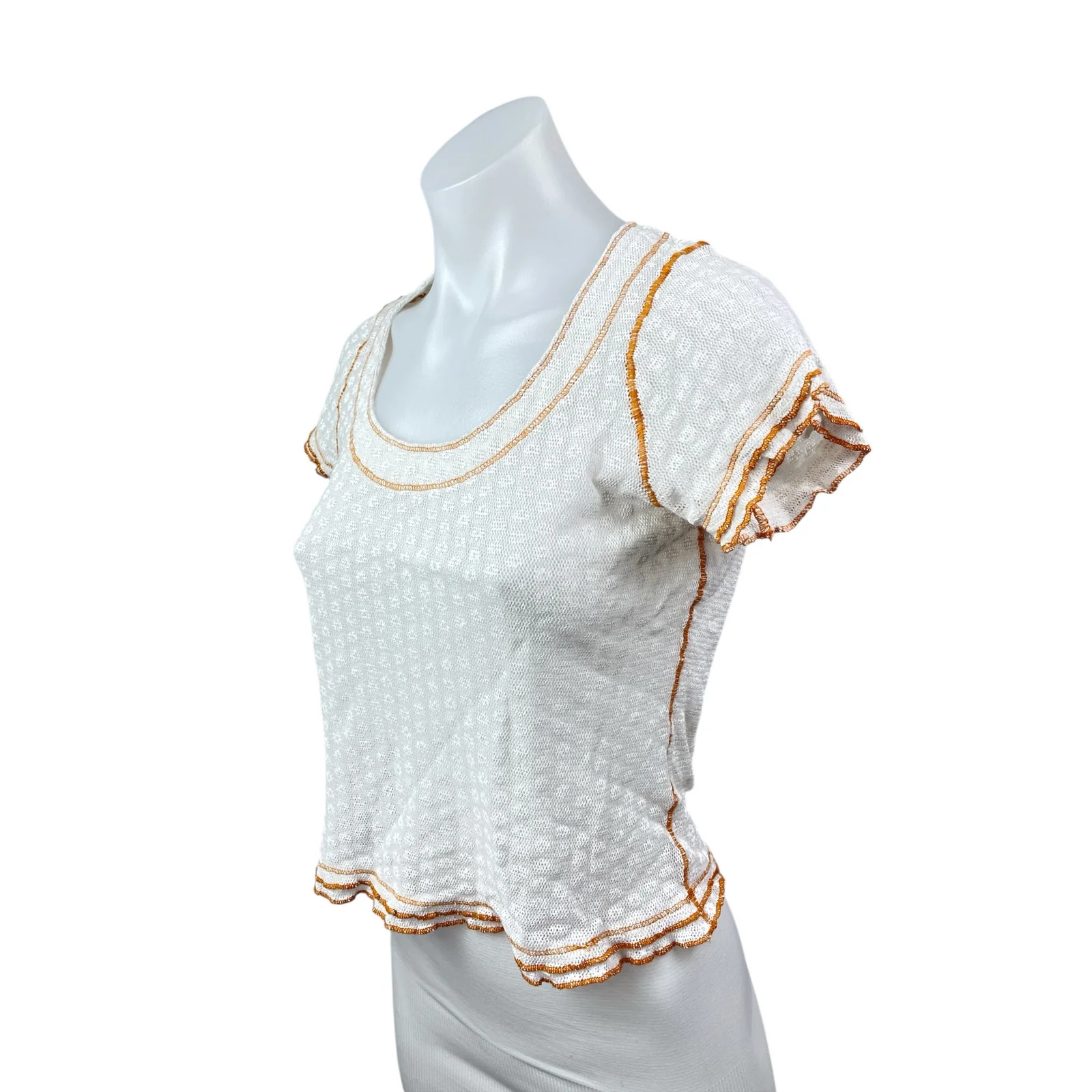 Free People Garner White Coral Stitch Floral Short Sleeve T Shirt Tee Top Size S - Image 3
