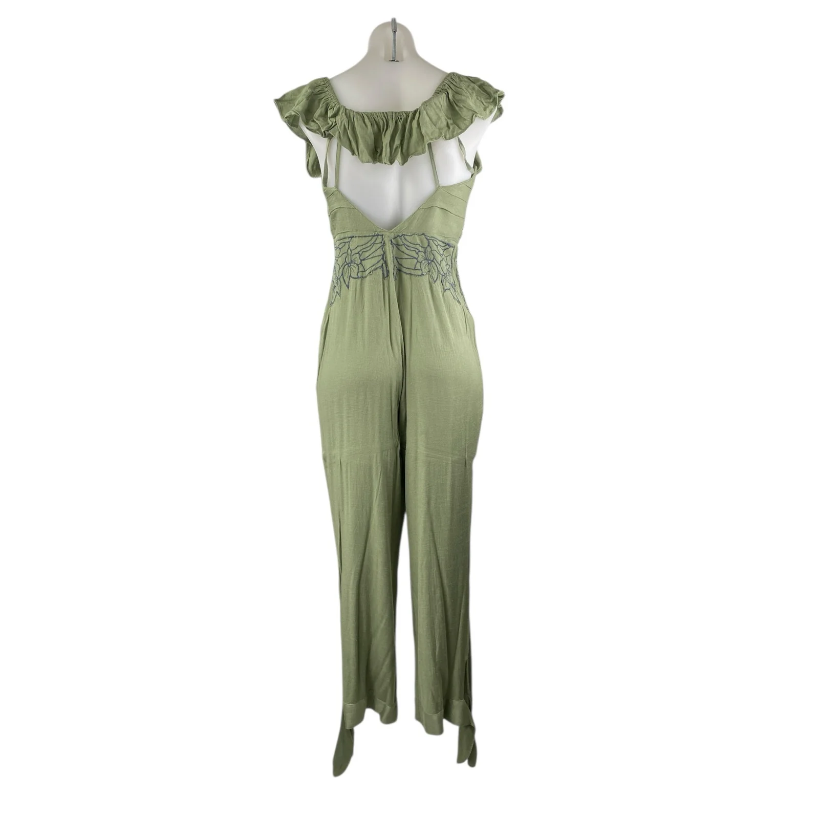 Free People In The Moment Green Floral Embroidered Off The Shoulder Jumpsuit 2 - Image 3