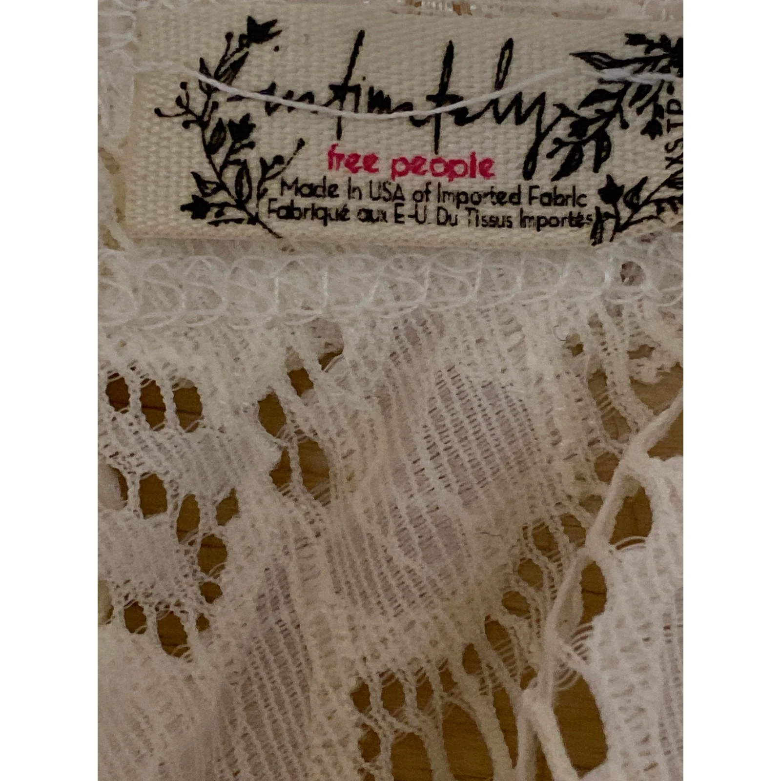 Free People Intimately Cream Long Sleeve Floral Lace Boat Neck Blouse Top Sz XS - Image 5