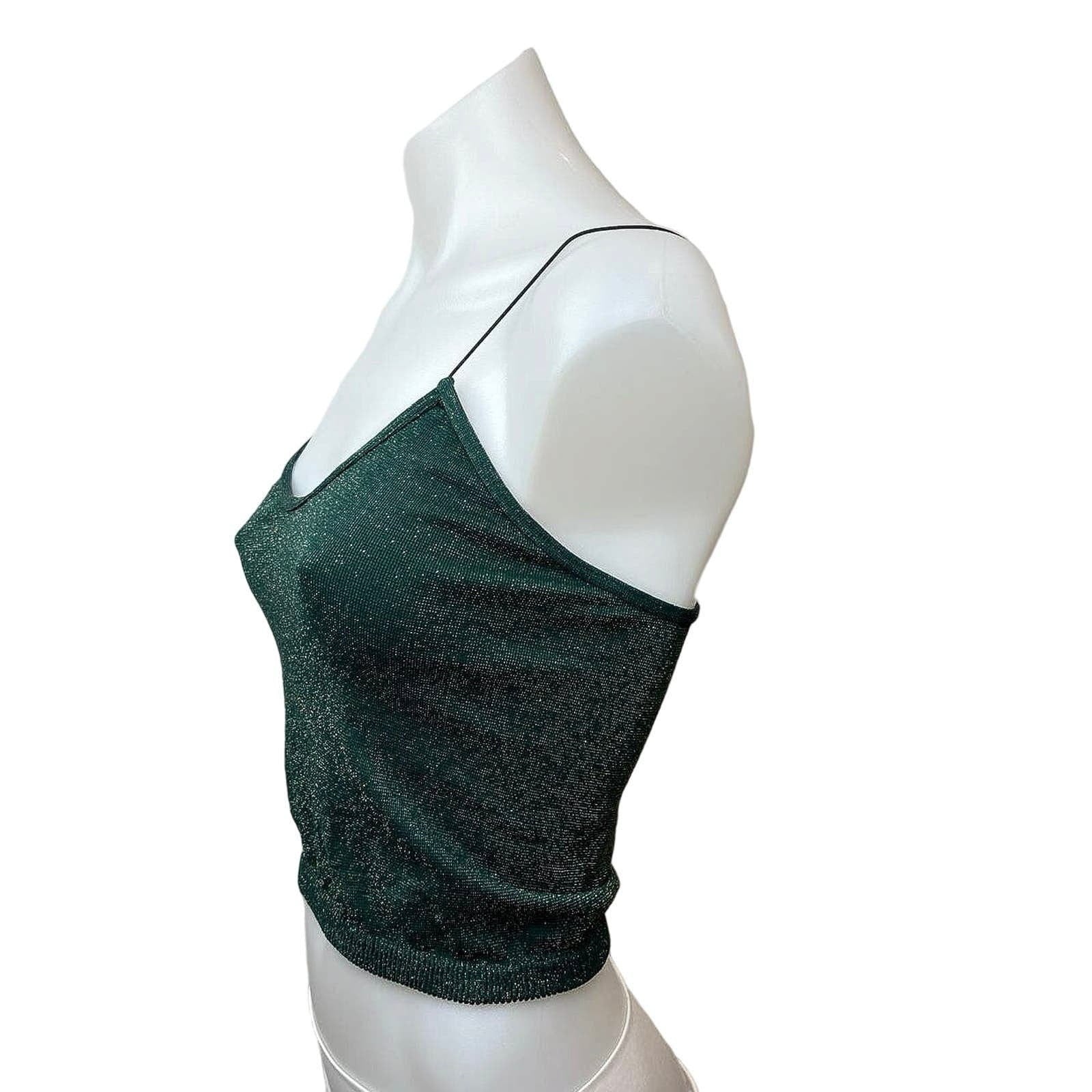 Free People Intimately Green Metallic Spaghetti Strap Brami Cami Crop Top Sz M - Image 2