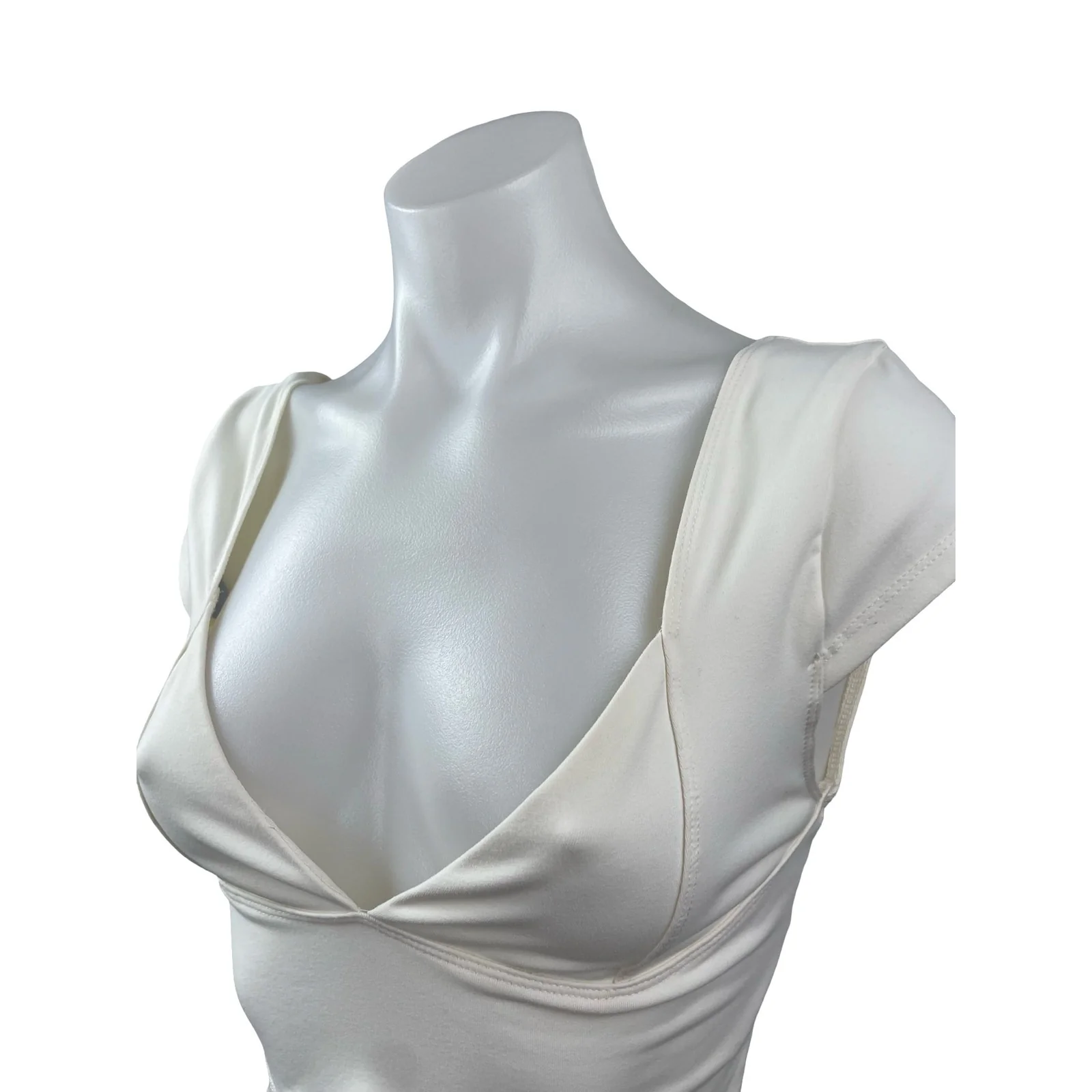 Free People Intimately Ivory Cap Sleeve Deep V Neck Open Back Y2k Crop Top Sz S - Image 2