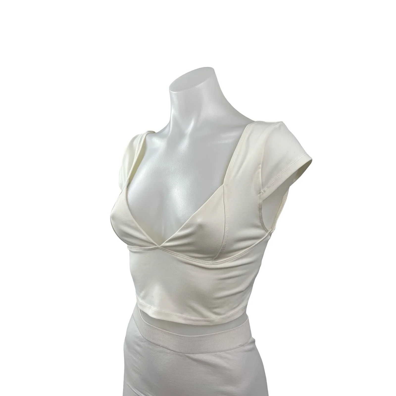 Free People Intimately Ivory Cap Sleeve Deep V Neck Open Back Y2k Crop Top Sz S - Image 3