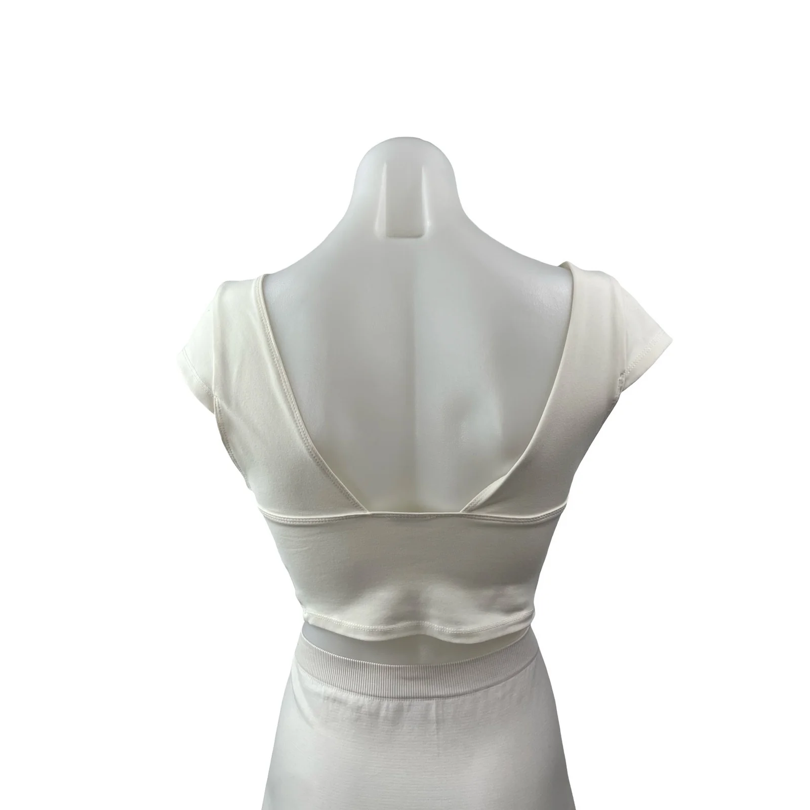 Free People Intimately Ivory Cap Sleeve Deep V Neck Open Back Y2k Crop Top Sz S - Image 4
