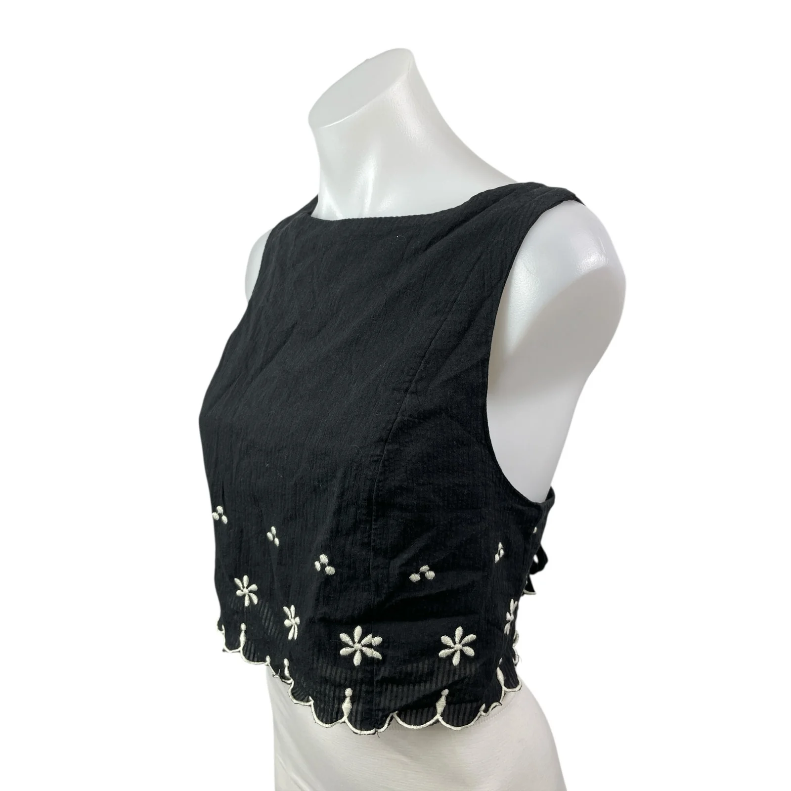 Free People Kayla Black Floral Embroidered Sleeveless Tie Blouse Top Size S - Image 2