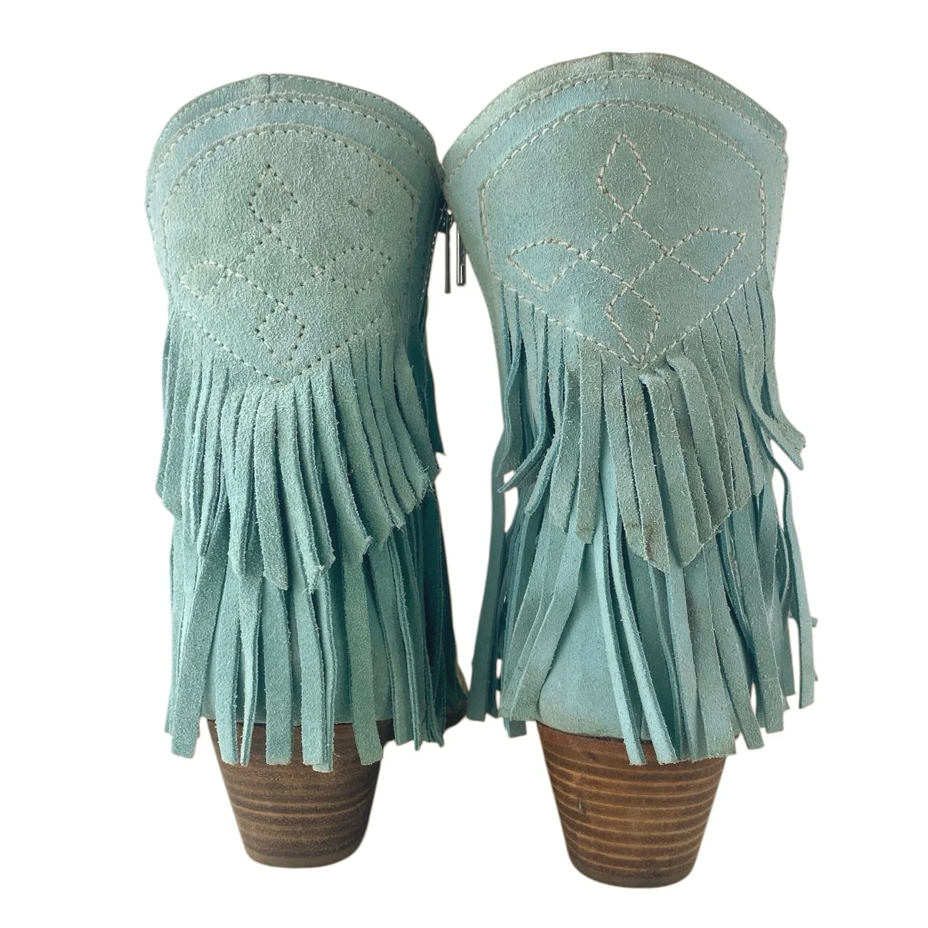 Free People Lawless Fringe Blue Suede Pointed Toe Zip Western Boots Booties Sz 6 - Image 3