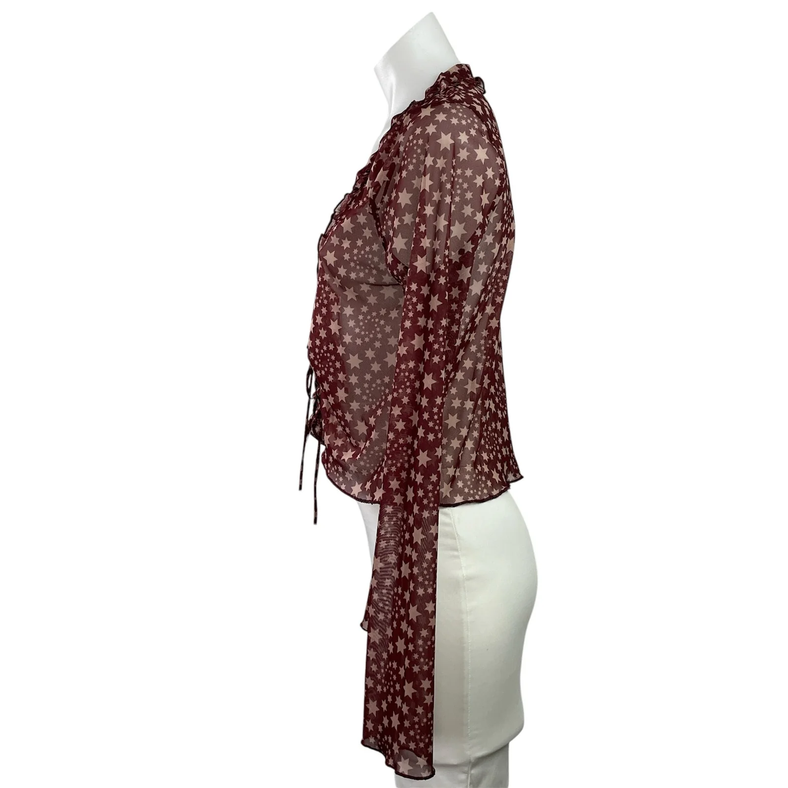 Free People Marne Purple Mesh Sheer Star Ruffles Long Sleeve Crop Cardigan Top M - Image 2