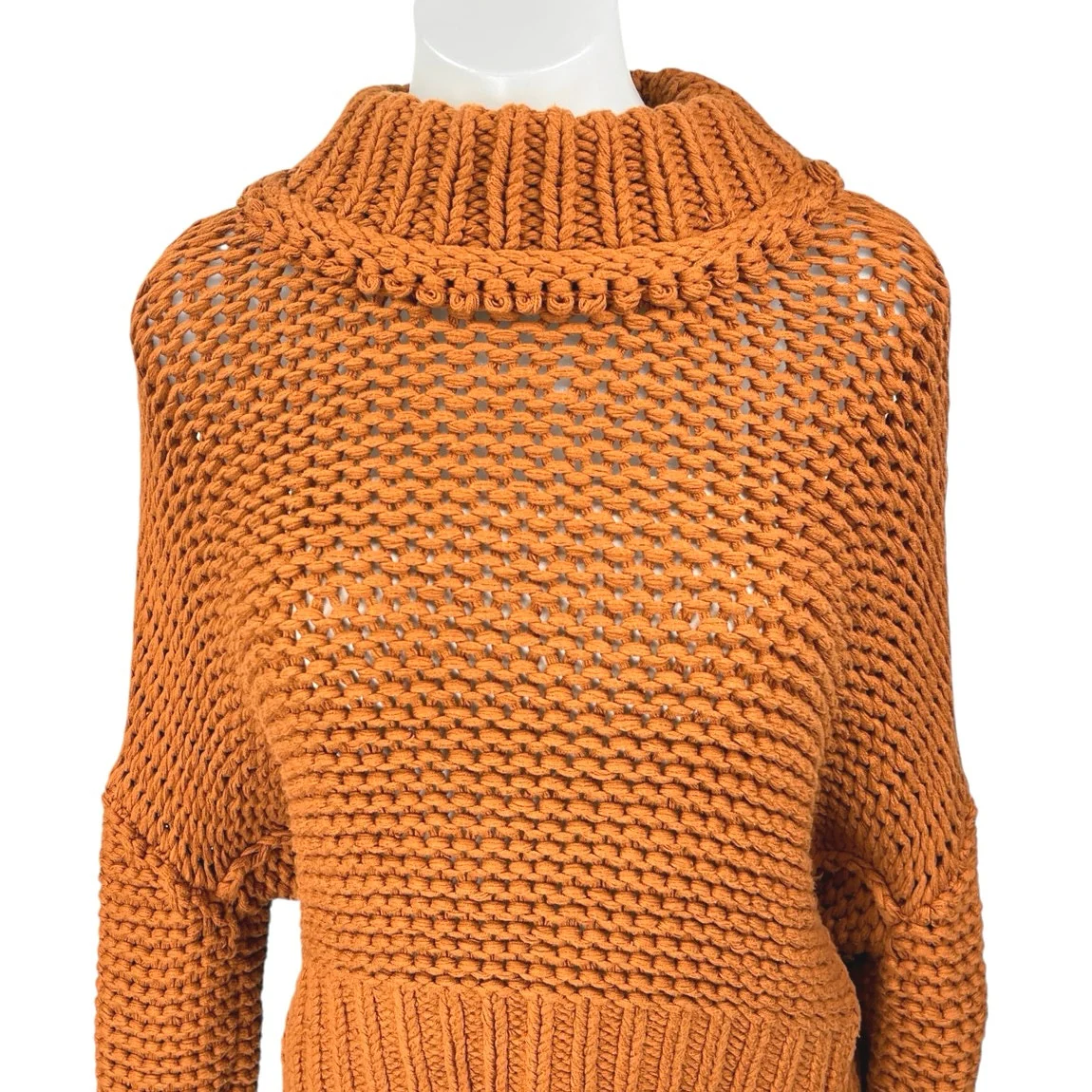 Free People My Only Sunshine Orange Open Knit Crochet Long Sleeve Sweater Top S - Image 3