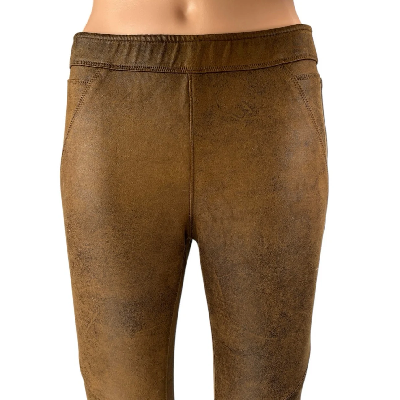 Free People Never Let Go Brown Faux Suede Leather Pull On Legging Pants Size 4 - Image 4
