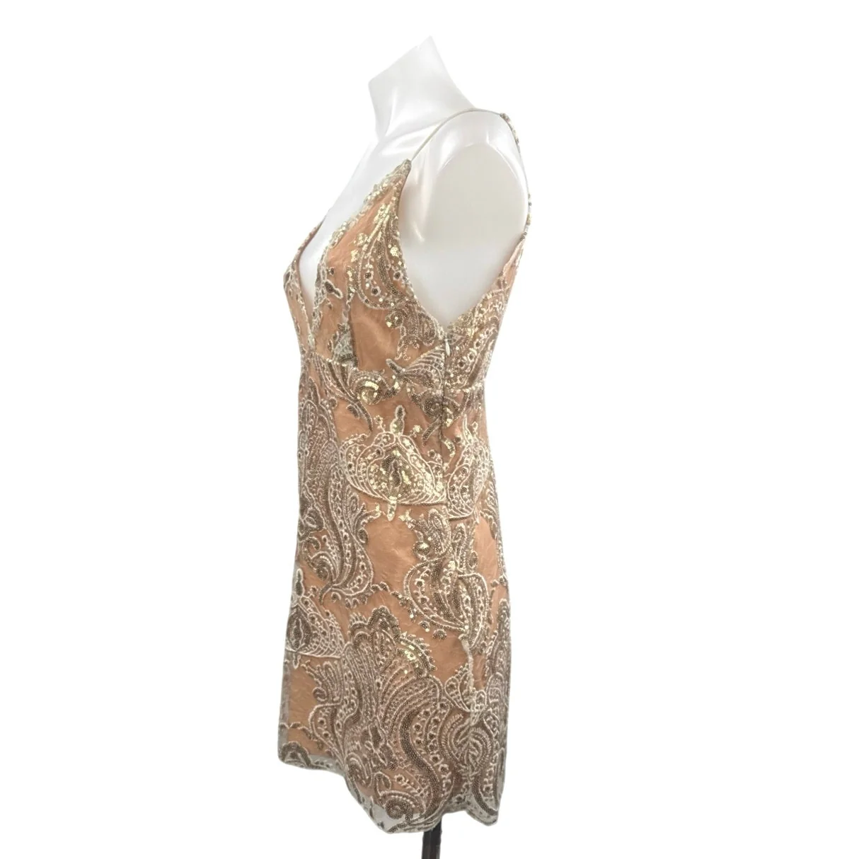 Free People Night Shimmers Paisley Sequin Sleeveless Mini Cami Tank Slip Dress 2 - Image 2