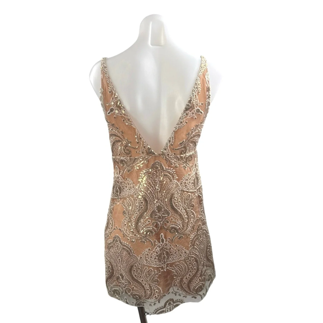 Free People Night Shimmers Paisley Sequin Sleeveless Mini Cami Tank Slip Dress 2 - Image 3