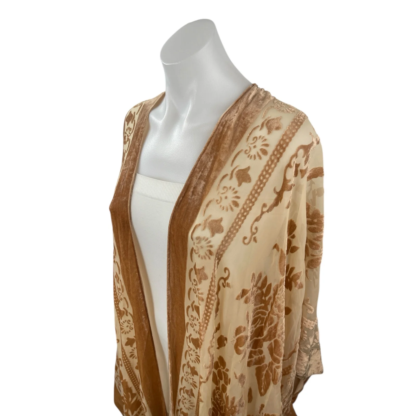Free People Nightbird Burnout Velvet Velour Tan Tassel Boho Kimono Cardigan OS - Image 2