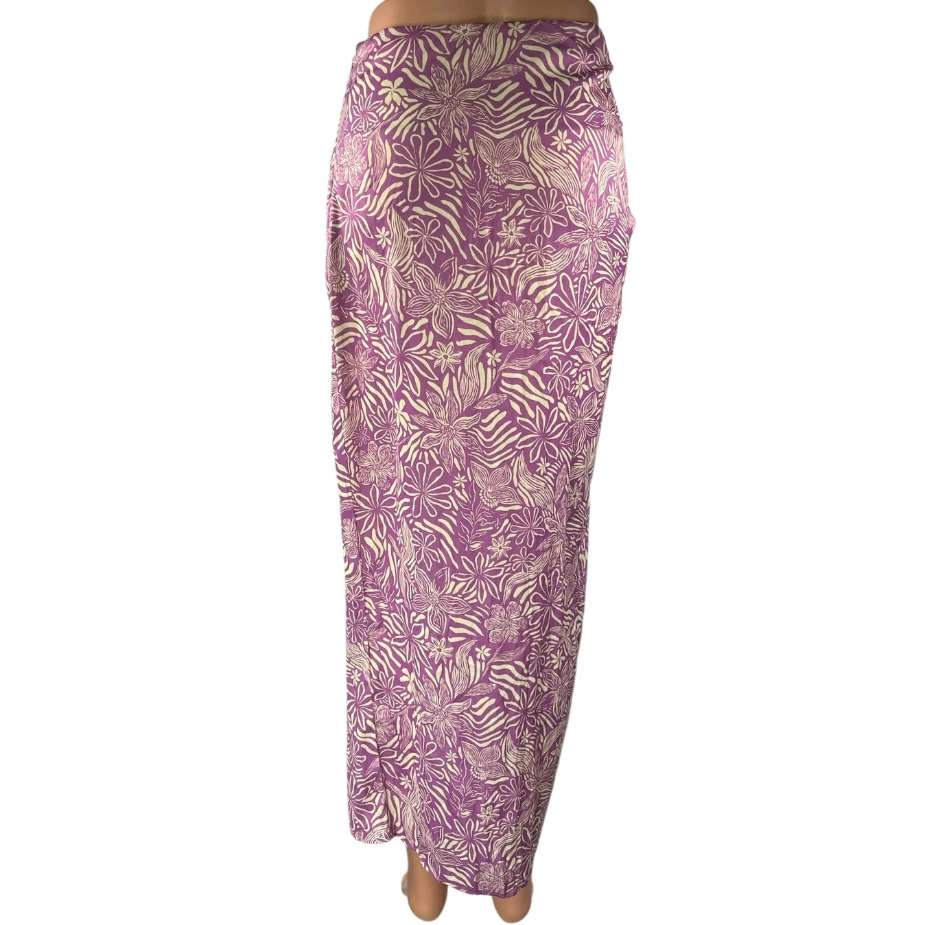Free People Purple Floral High Waist Ruched Tie Front Slit Maxi Pencil Skirt S - Image 3
