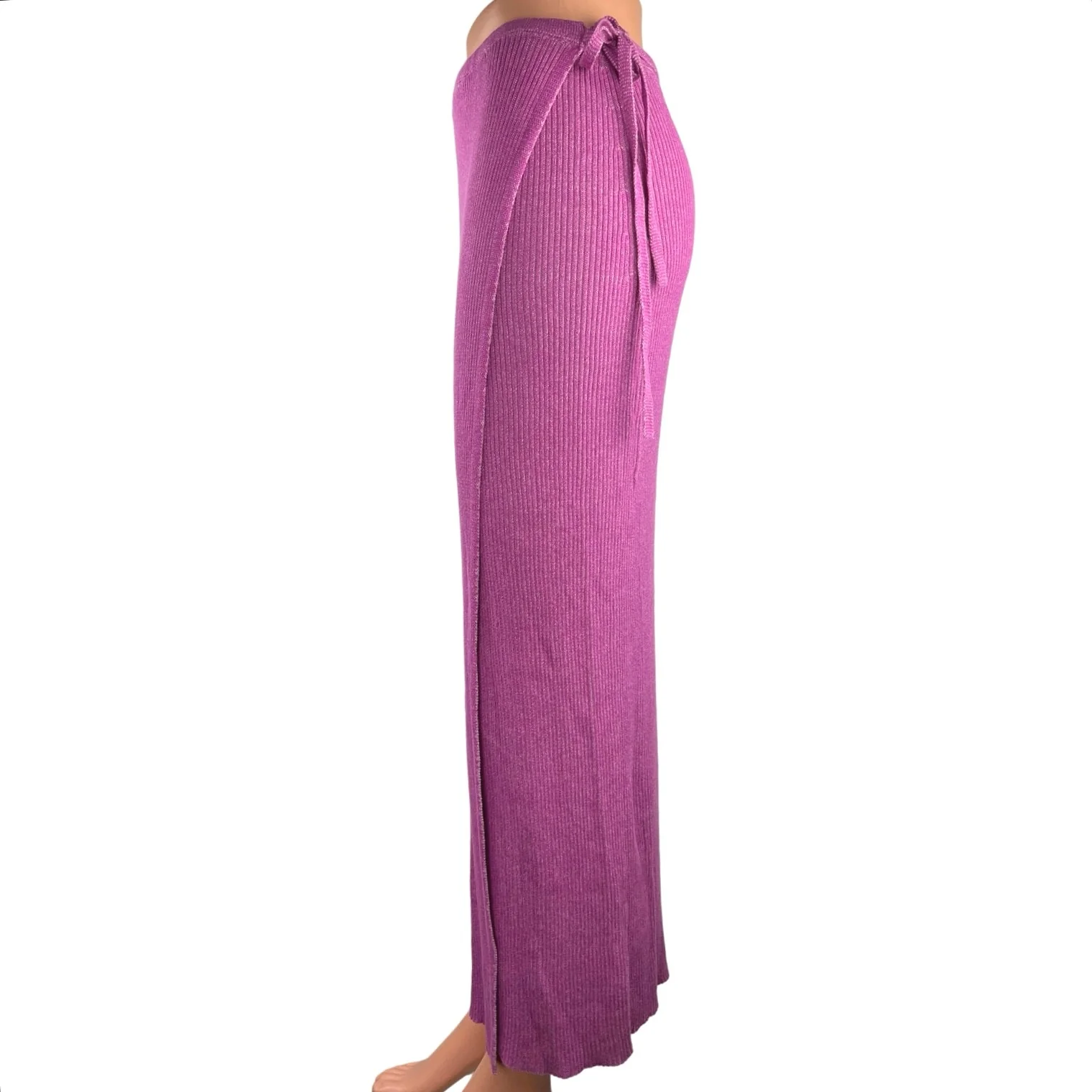 Free People Purple Pink High Waisted Ribbed Knit Straight Wrap Maxi Skirt Size L - Image 2