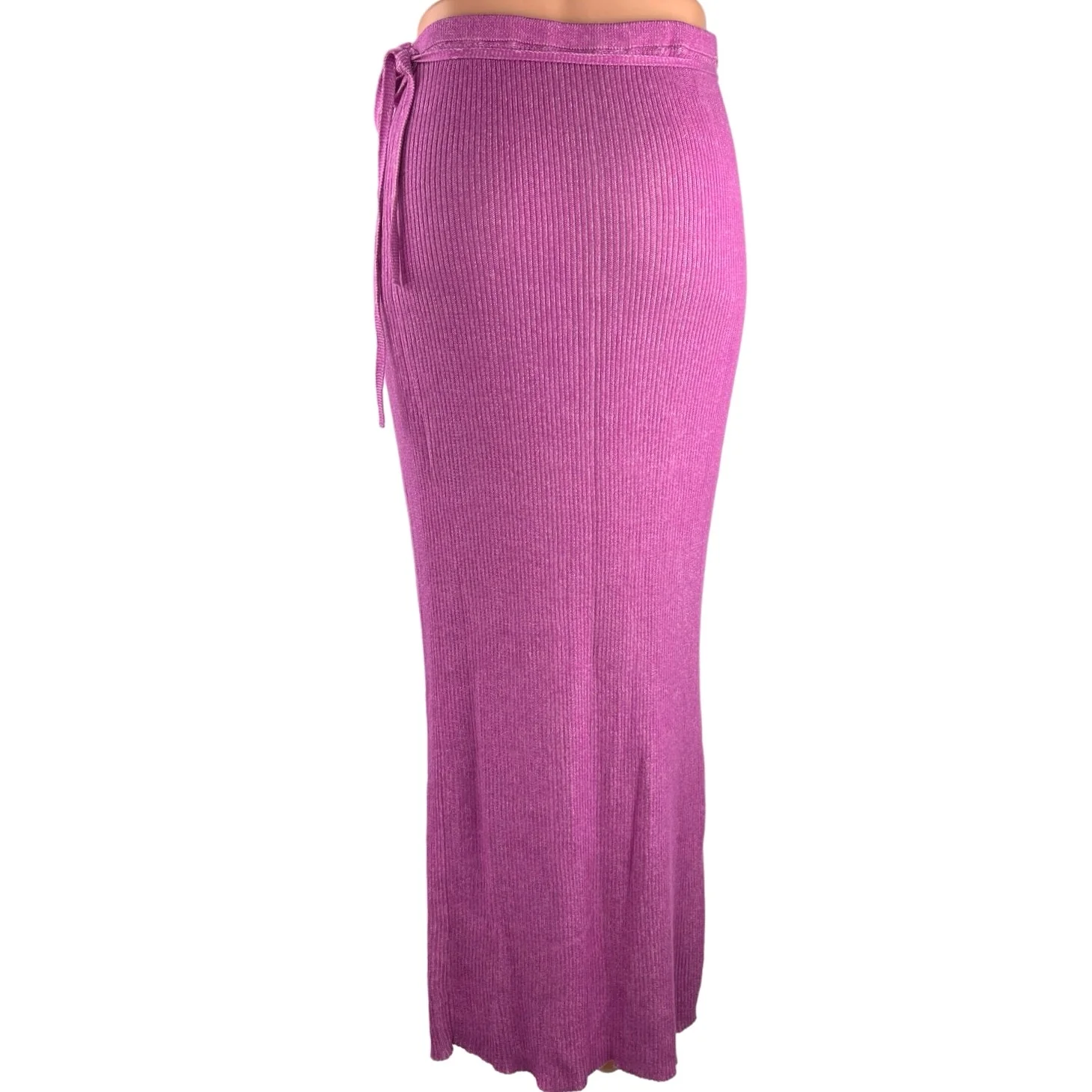 Free People Purple Pink High Waisted Ribbed Knit Straight Wrap Maxi Skirt Size L - Image 3