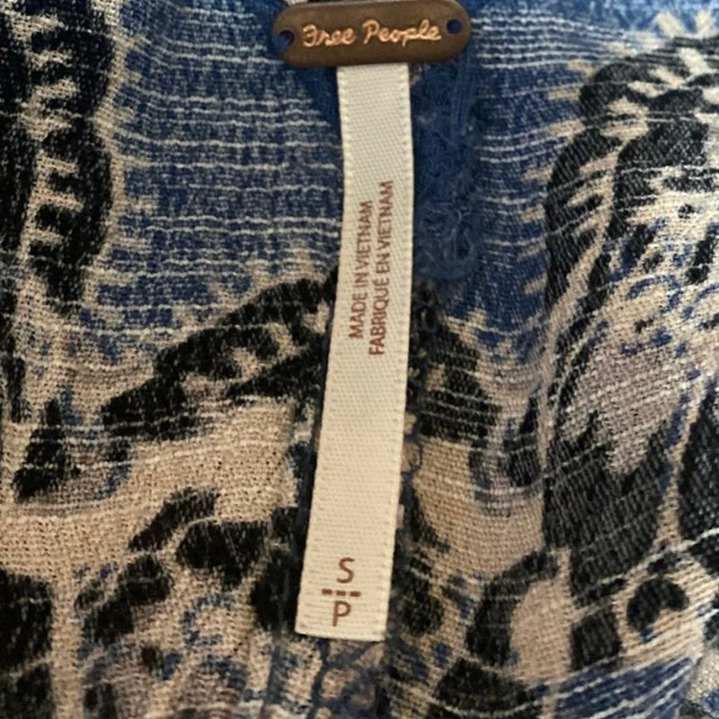 Free People Smooth Talker Blue Floral Long Sleeve Boho Mini Tunic Dress Size S - Image 3
