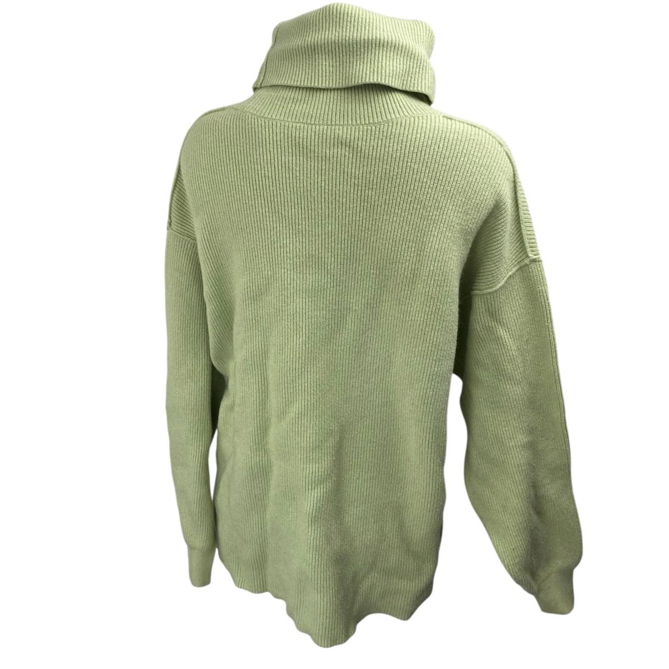Free People Softly Structured Green Rib Knit Turtleneck Tunic Sweater Top Size S - Image 2