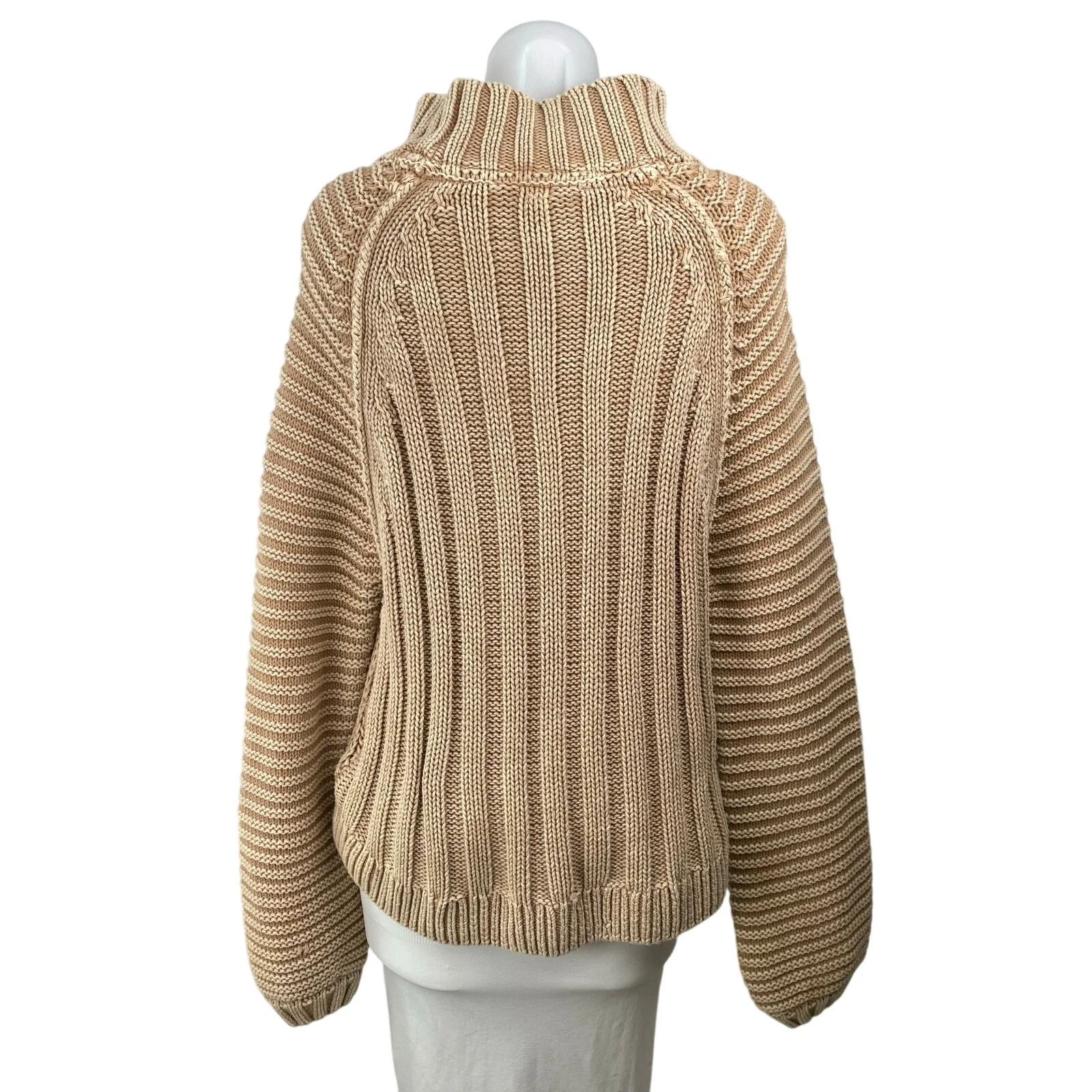 Free People Sweetheart Beige Chunky Knit Mock Neck Balloon Sleeve Sweater Top S - Image 4