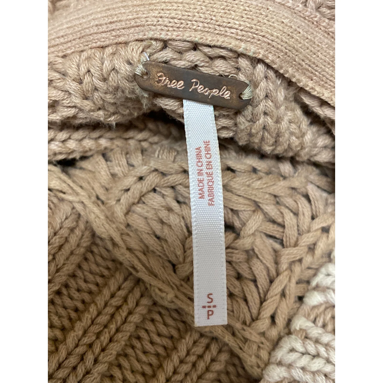 Free People Sweetheart Beige Chunky Knit Mock Neck Balloon Sleeve Sweater Top S - Image 5