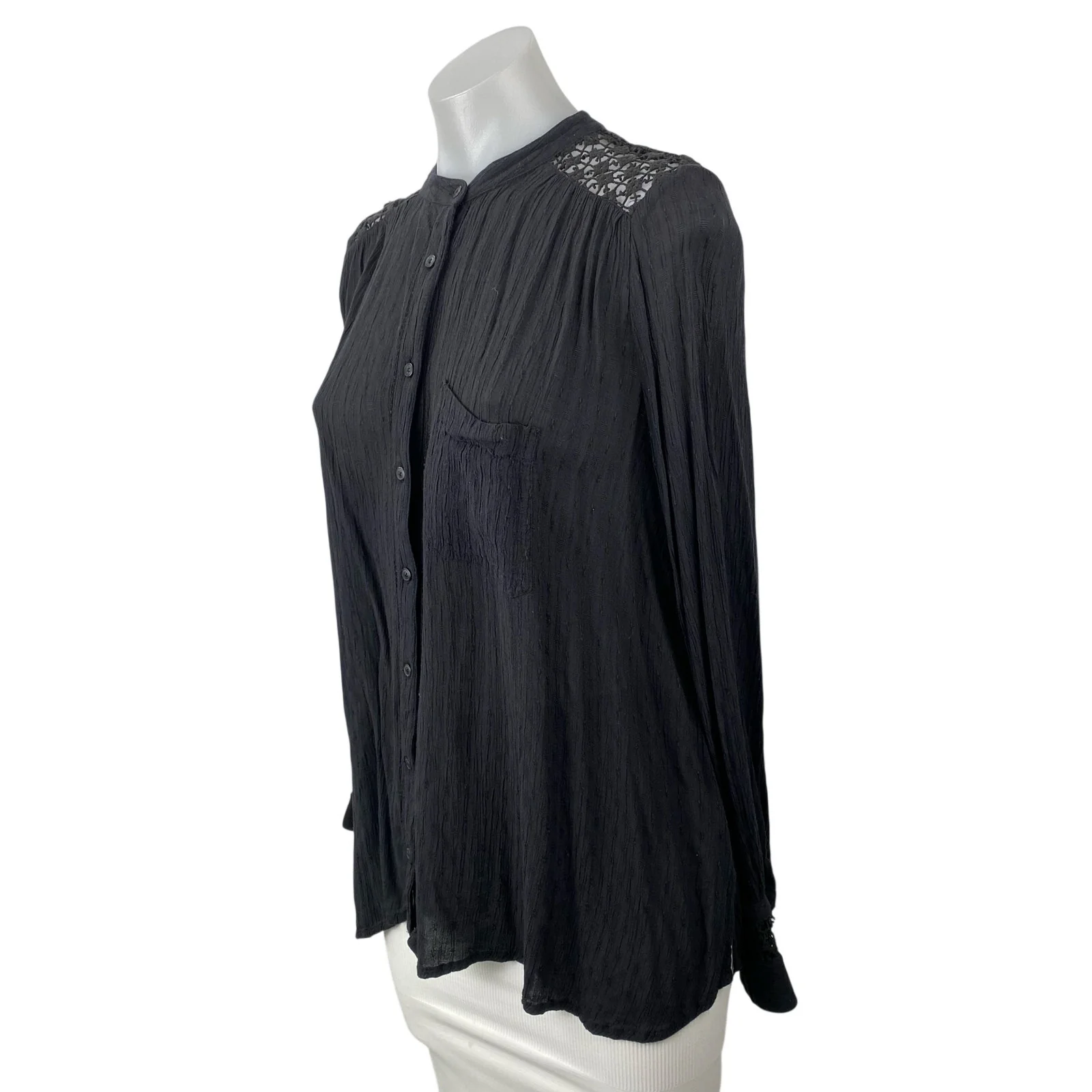 Free People The Best Black Floral Crochet Long Sleeve Button Down Shirt Top XS - Image 2