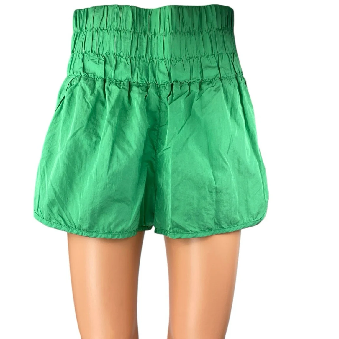 Free People The Way Home Green High Rise Smocked Activewear Windbreaker Shorts L