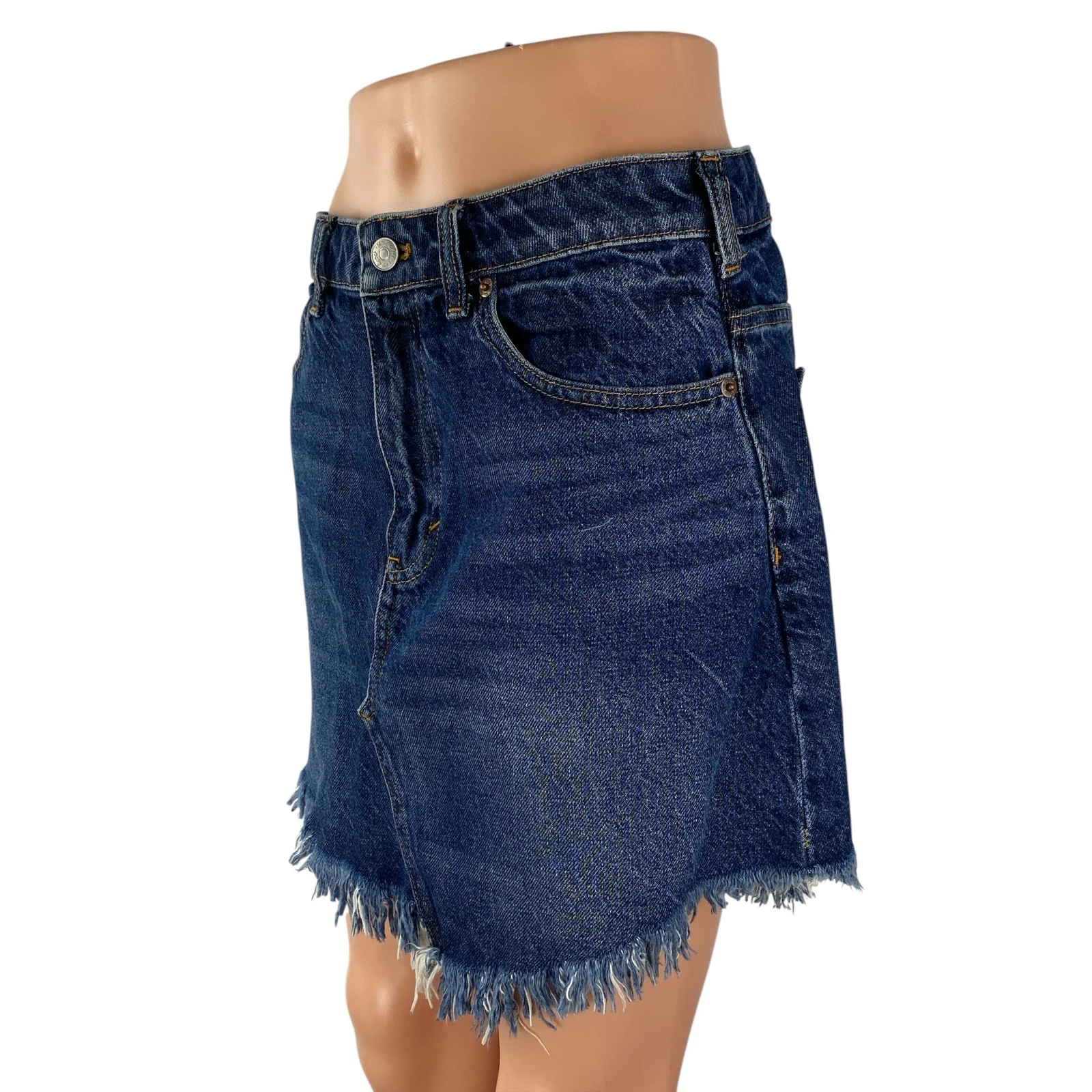 Free People We The Free Blue Frayed Raw Hem Pencil Denim Jean Skirt Size 28 - Image 3