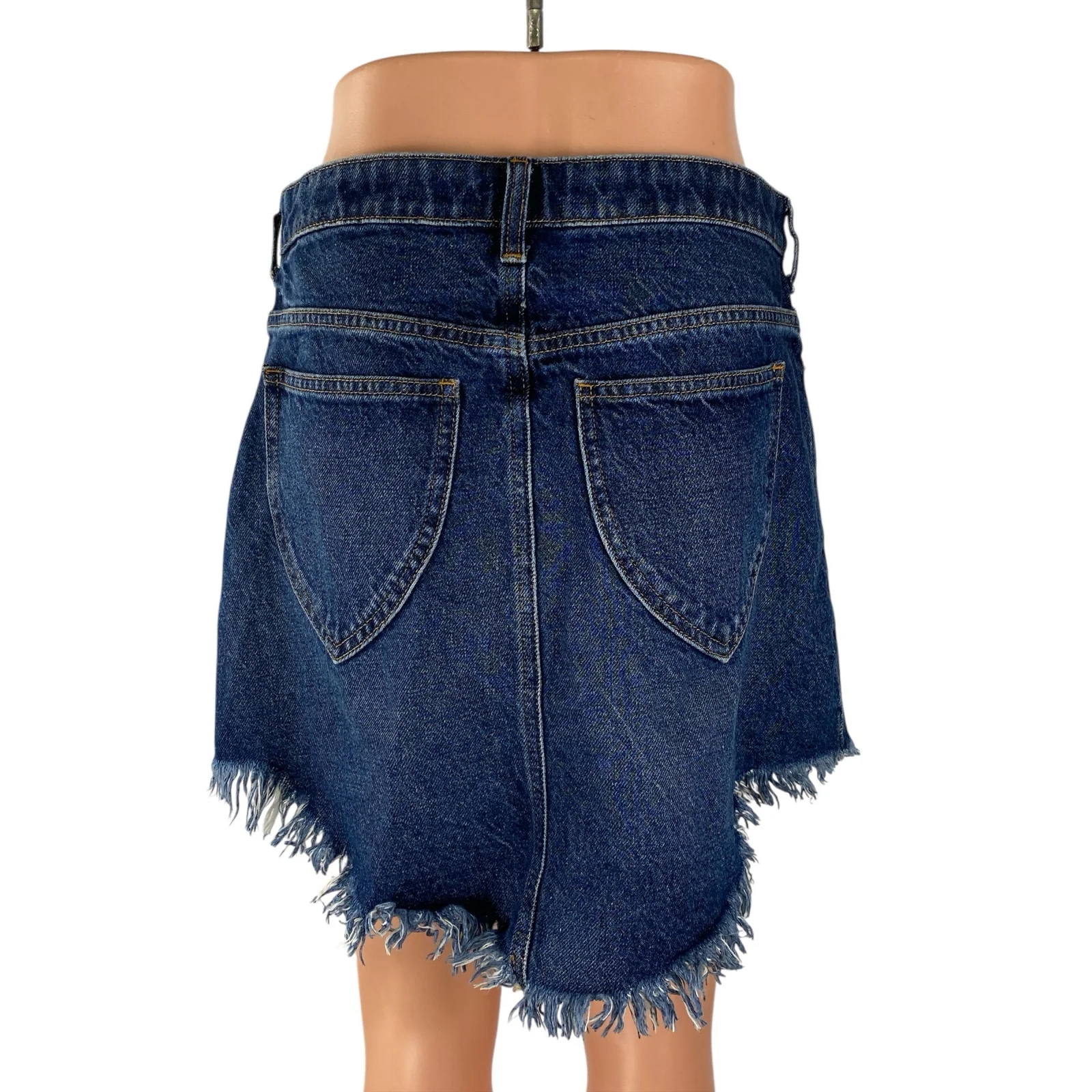 Free People We The Free Blue Frayed Raw Hem Pencil Denim Jean Skirt Size 28 - Image 4