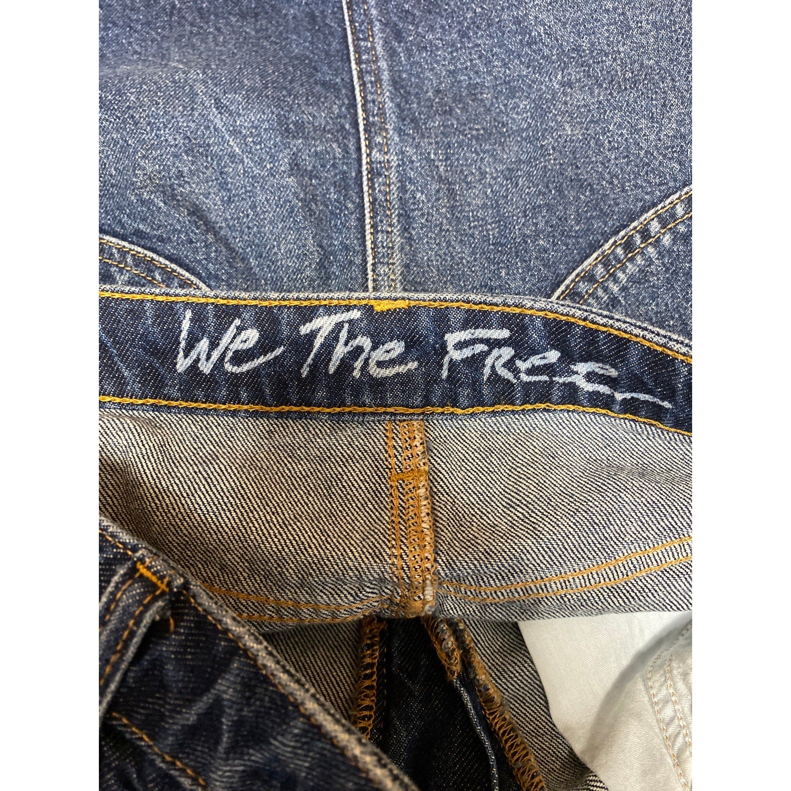 Free People We The Free Blue Frayed Raw Hem Pencil Denim Jean Skirt Size 28 - Image 6
