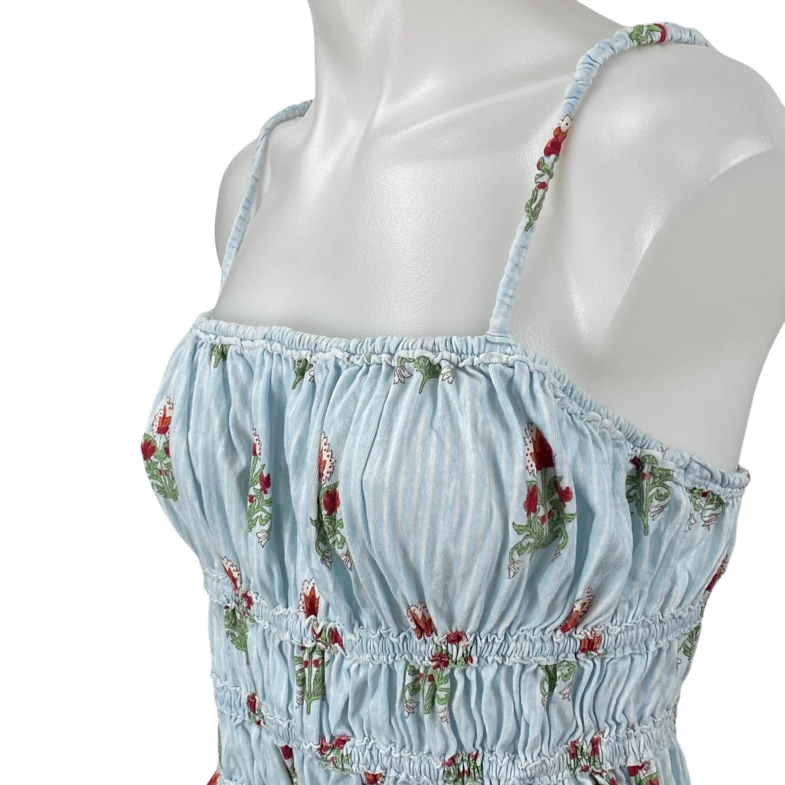Free People We The Free Dolce Vita Blue Floral Ruffle Ruched Cami Tank Top Sz L - Image 2