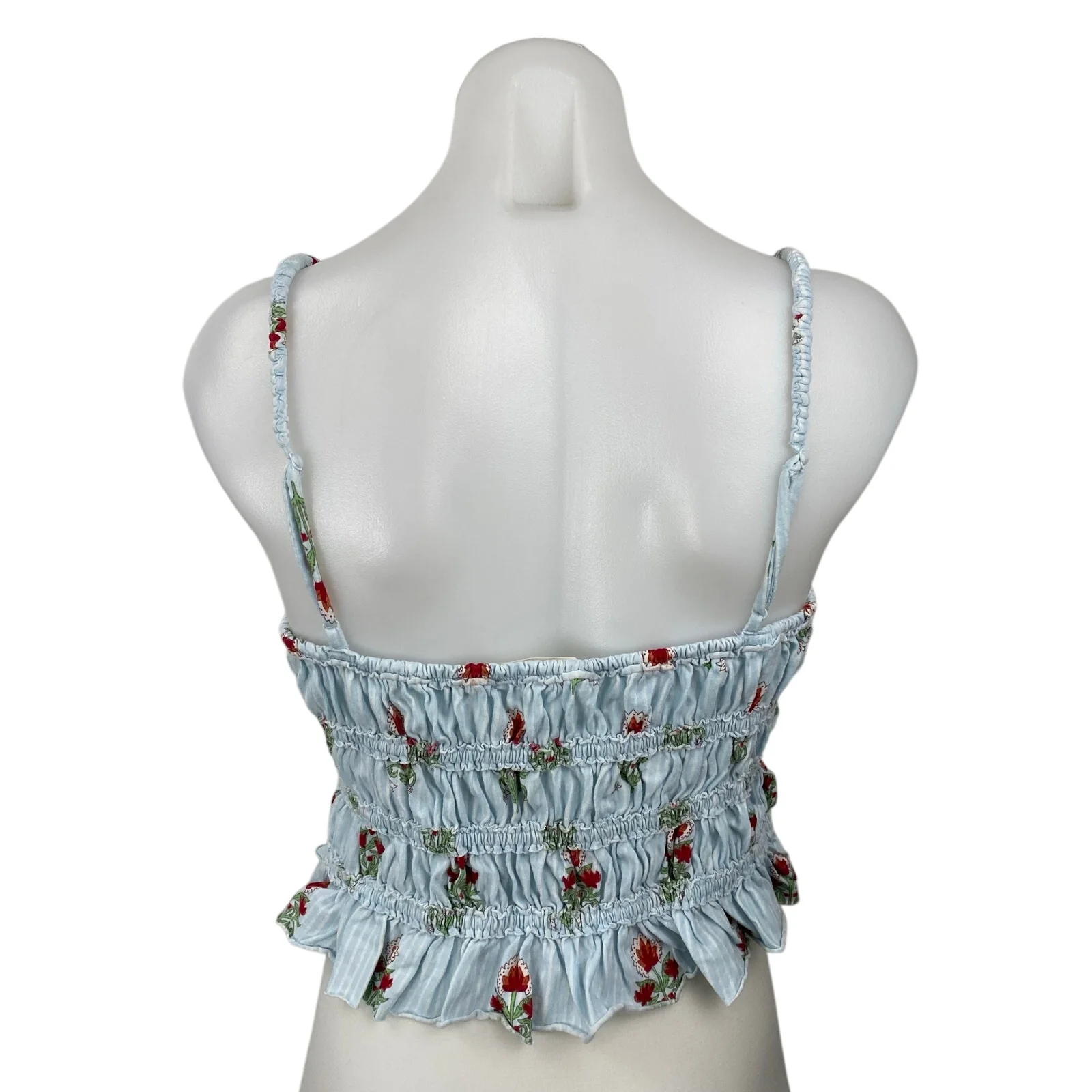 Free People We The Free Dolce Vita Blue Floral Ruffle Ruched Cami Tank Top Sz L - Image 4