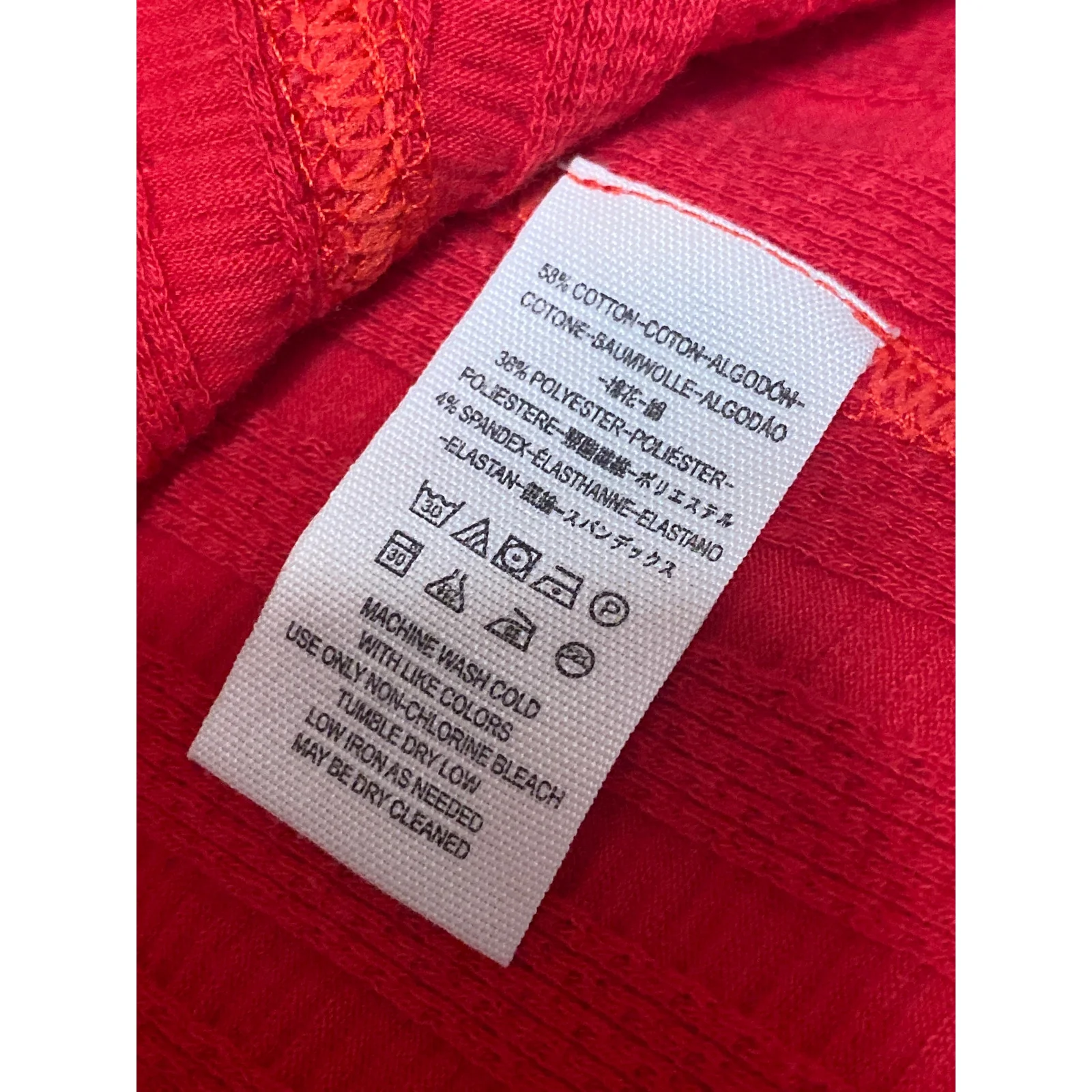 Free People We The Free Red Ribbed Knit Long Sleeve Henley V Neck Blouse Top M - Image 6