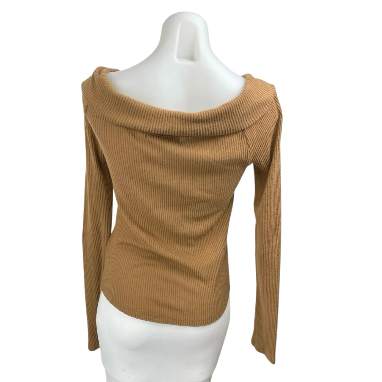 Free People We The Free Tan Ribbed Knit Long Sleeve V Neck Sweater Top Size M - Image 2