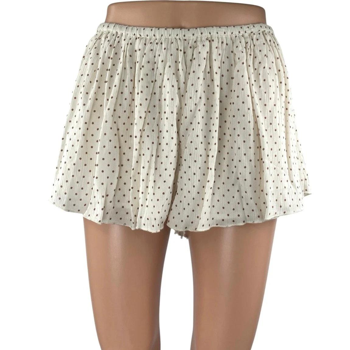 Free People White Brown Polka Dots High Rise Pleated A Line Mini Shorts Size S
