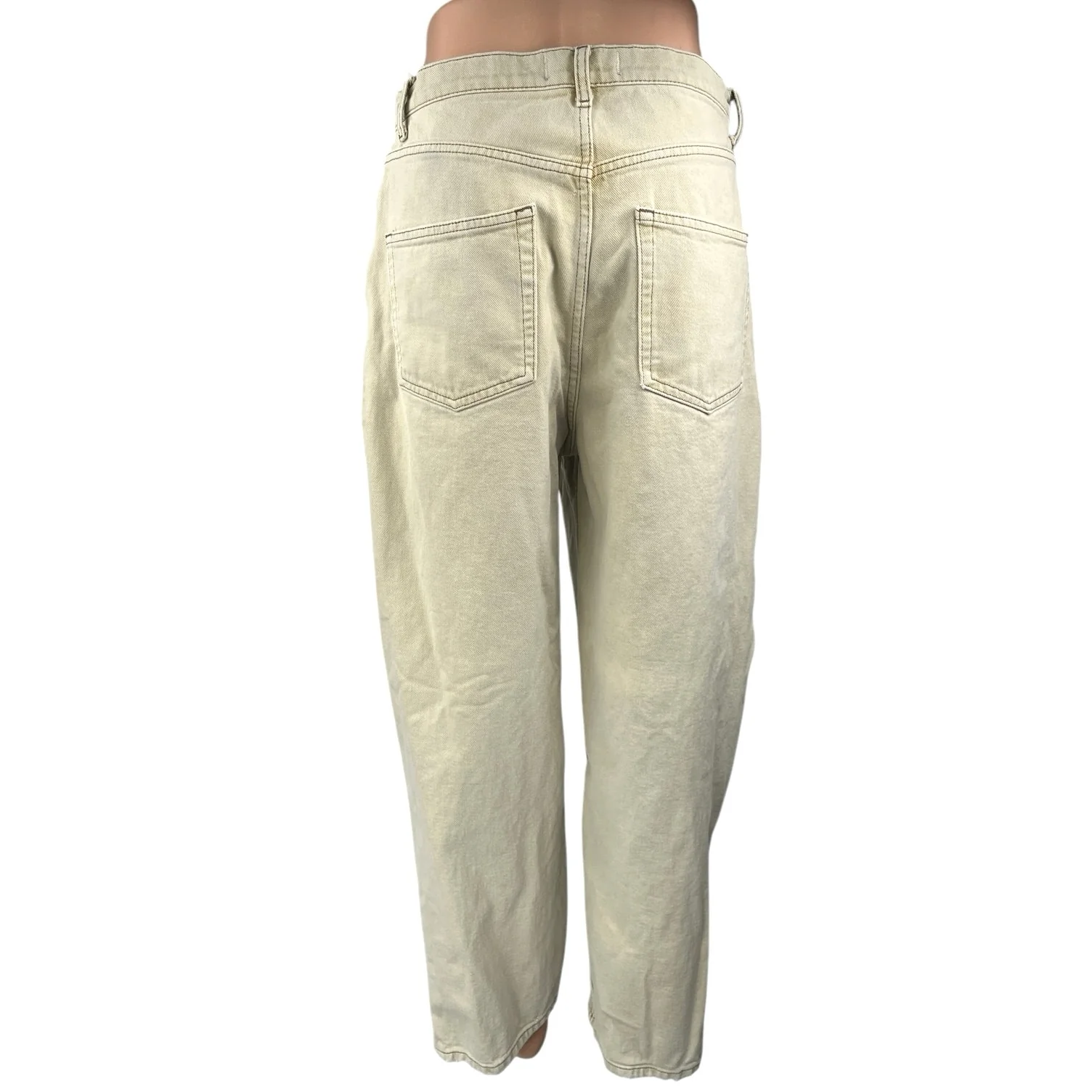 Free People White Cream Straight Wide Leg High Waist Baggy Denim Jeans Pants 29 - Image 3