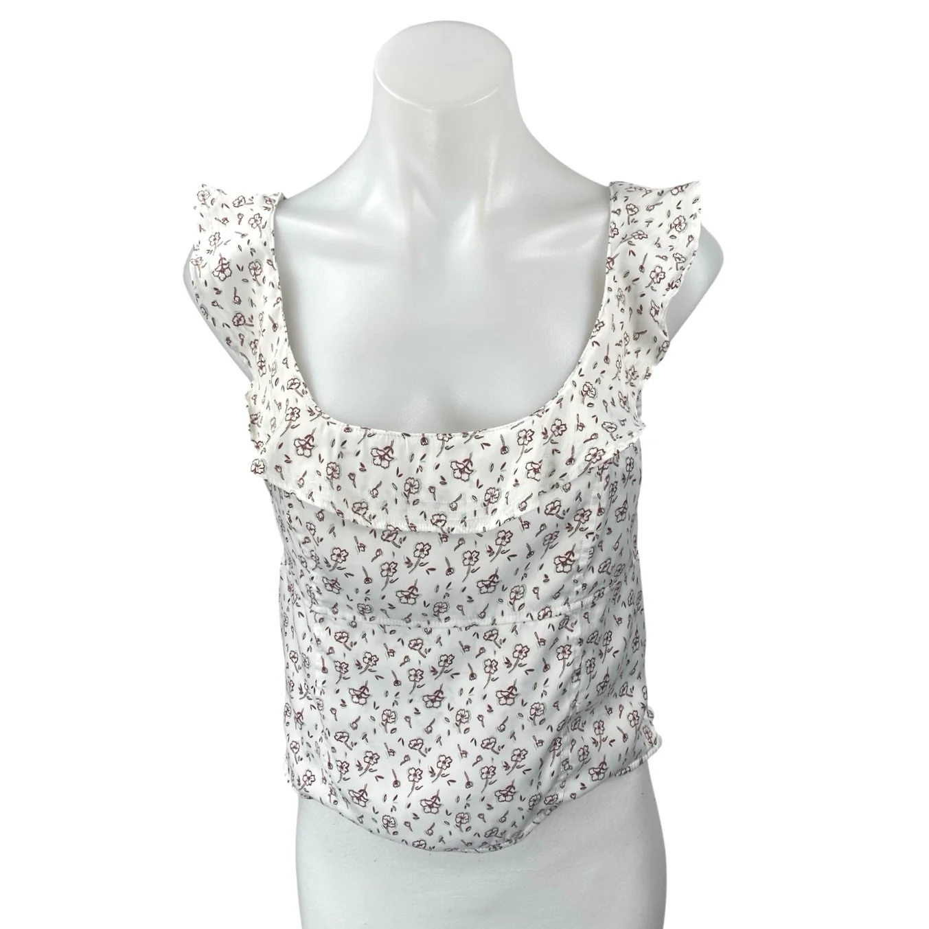 Free People White Floral Print Sleeveless Ruffle Cami Camisole Crop Tank Top M