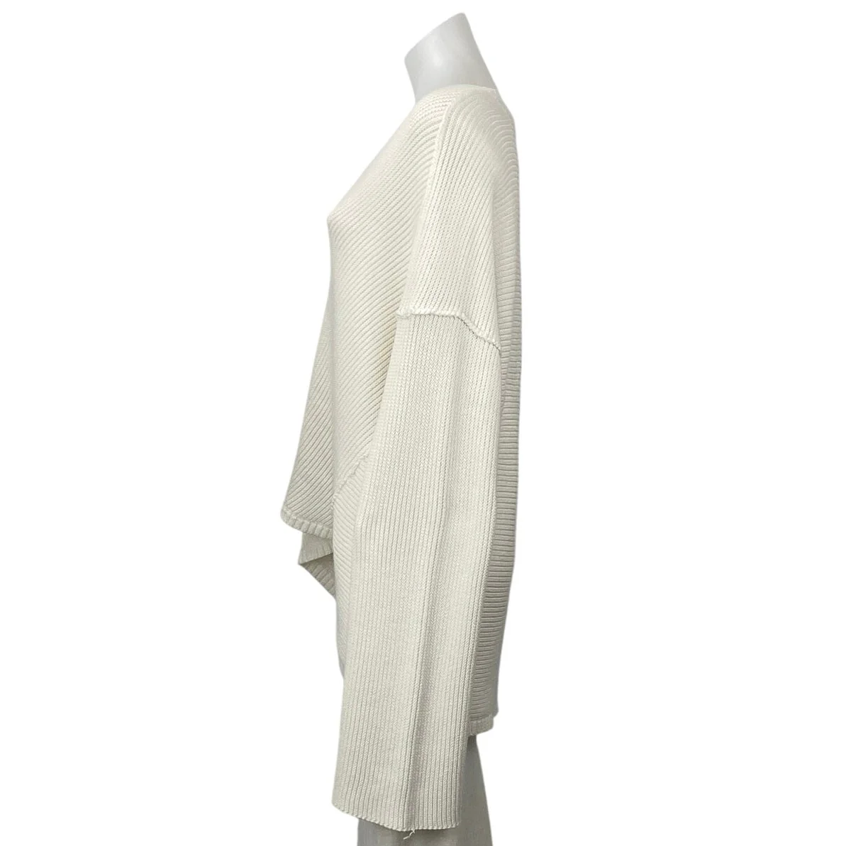 Free People White Ivory Ribbed Knit V Neck Patchwork Long Sleeve Sweater Top L - Image 3