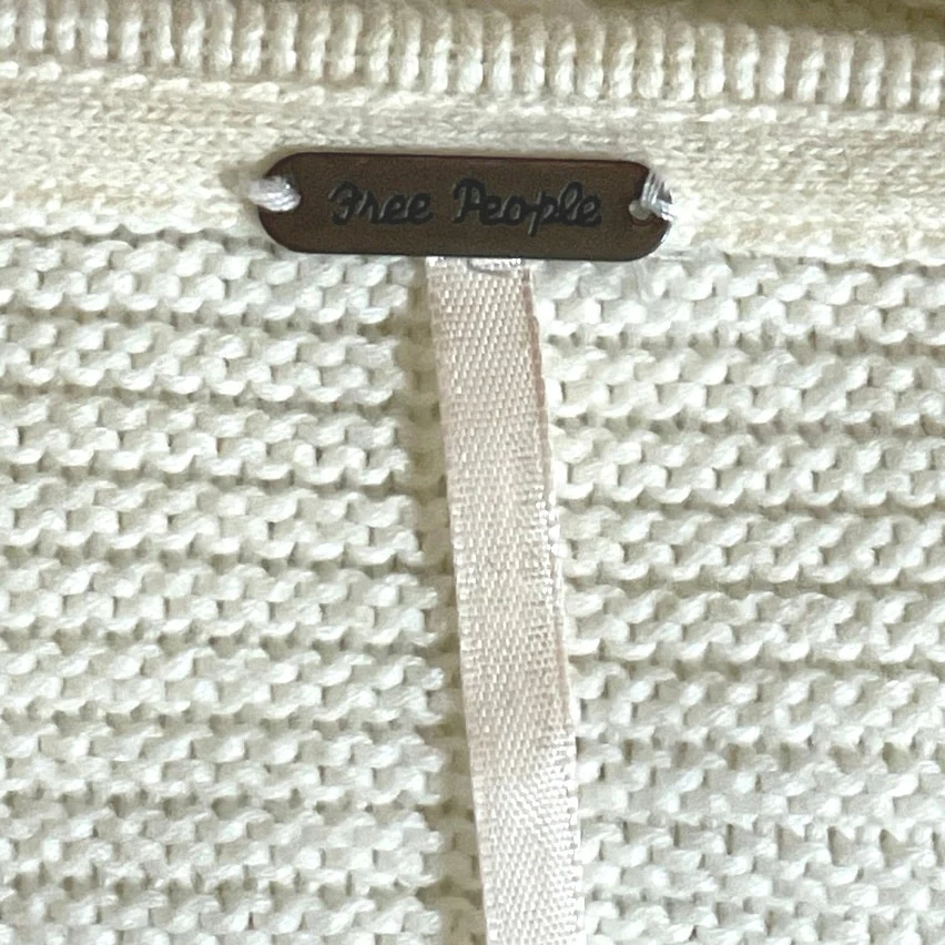 Free People White Ivory Ribbed Knit V Neck Patchwork Long Sleeve Sweater Top L - Image 5